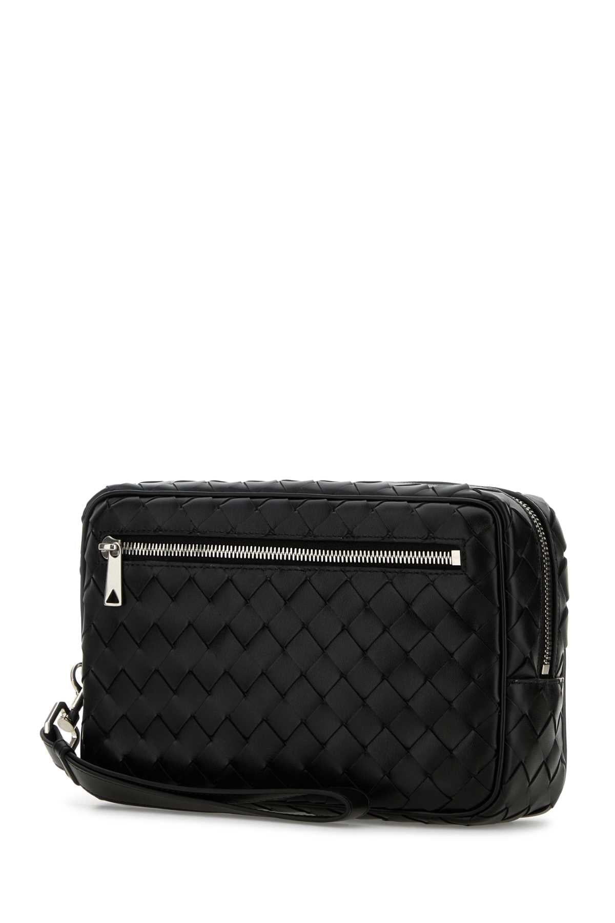 Bottega Veneta Men Black Leather Intrecciato Clutch - EZE Fashion®