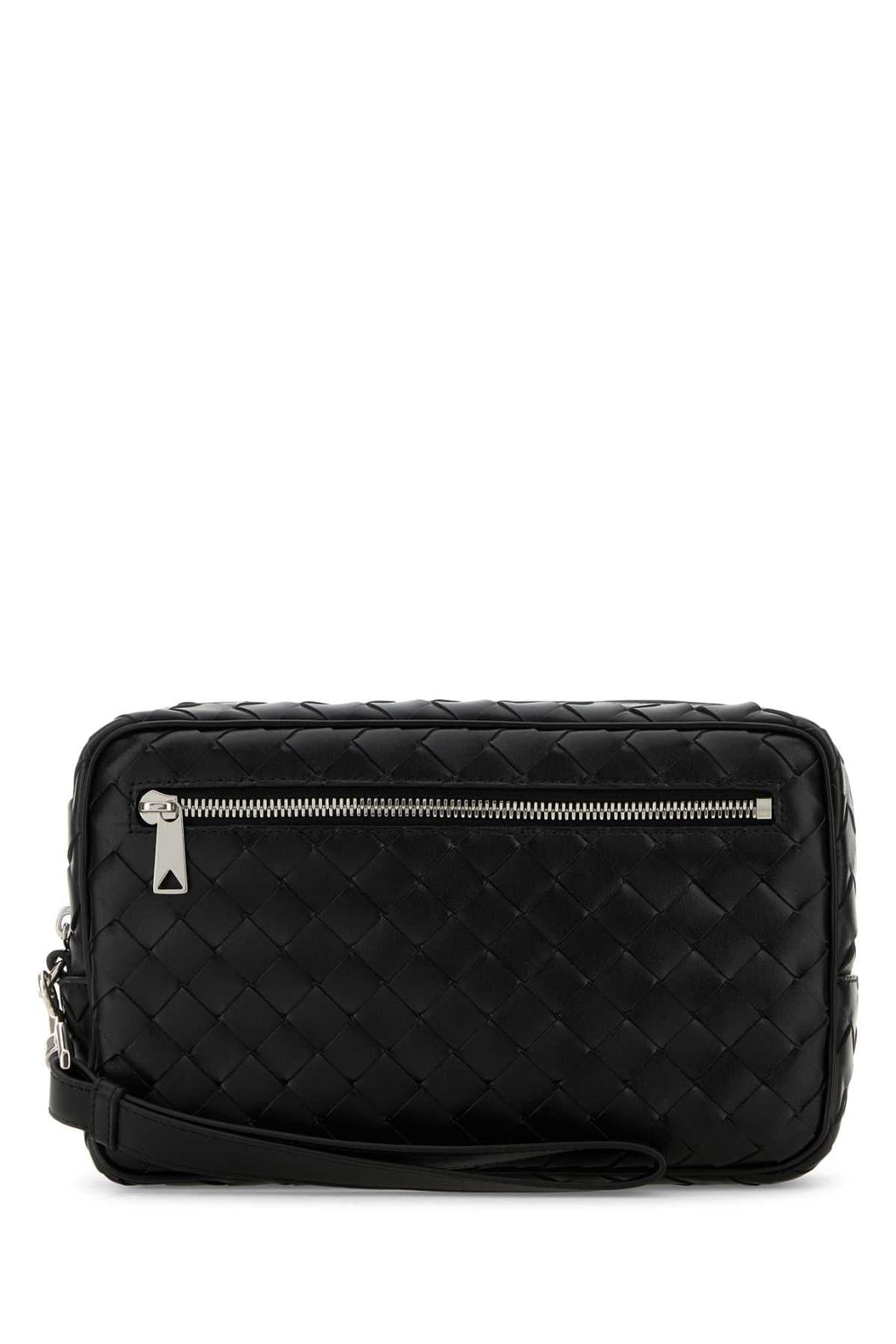 Bottega Veneta Men Black Leather Intrecciato Clutch - EZE Fashion®