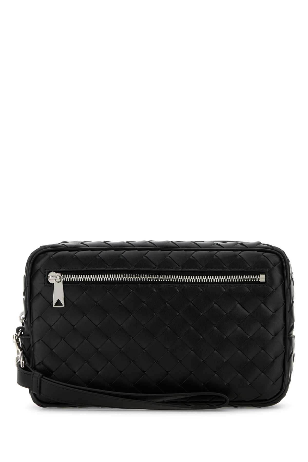Bottega Veneta Men Black Leather Intrecciato Clutch - EZE Fashion®