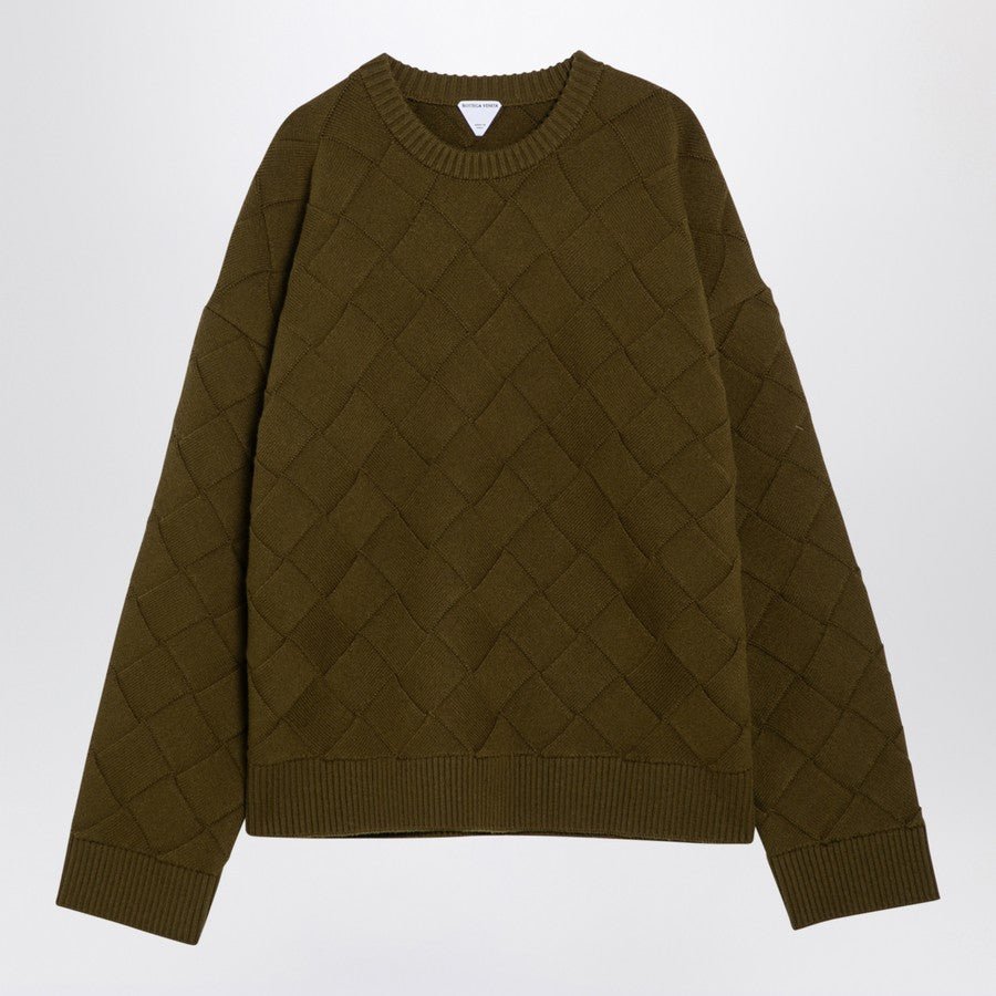 Bottega Veneta Men Olive Green Pullover With Intreccio Pattern - EZE Fashion®