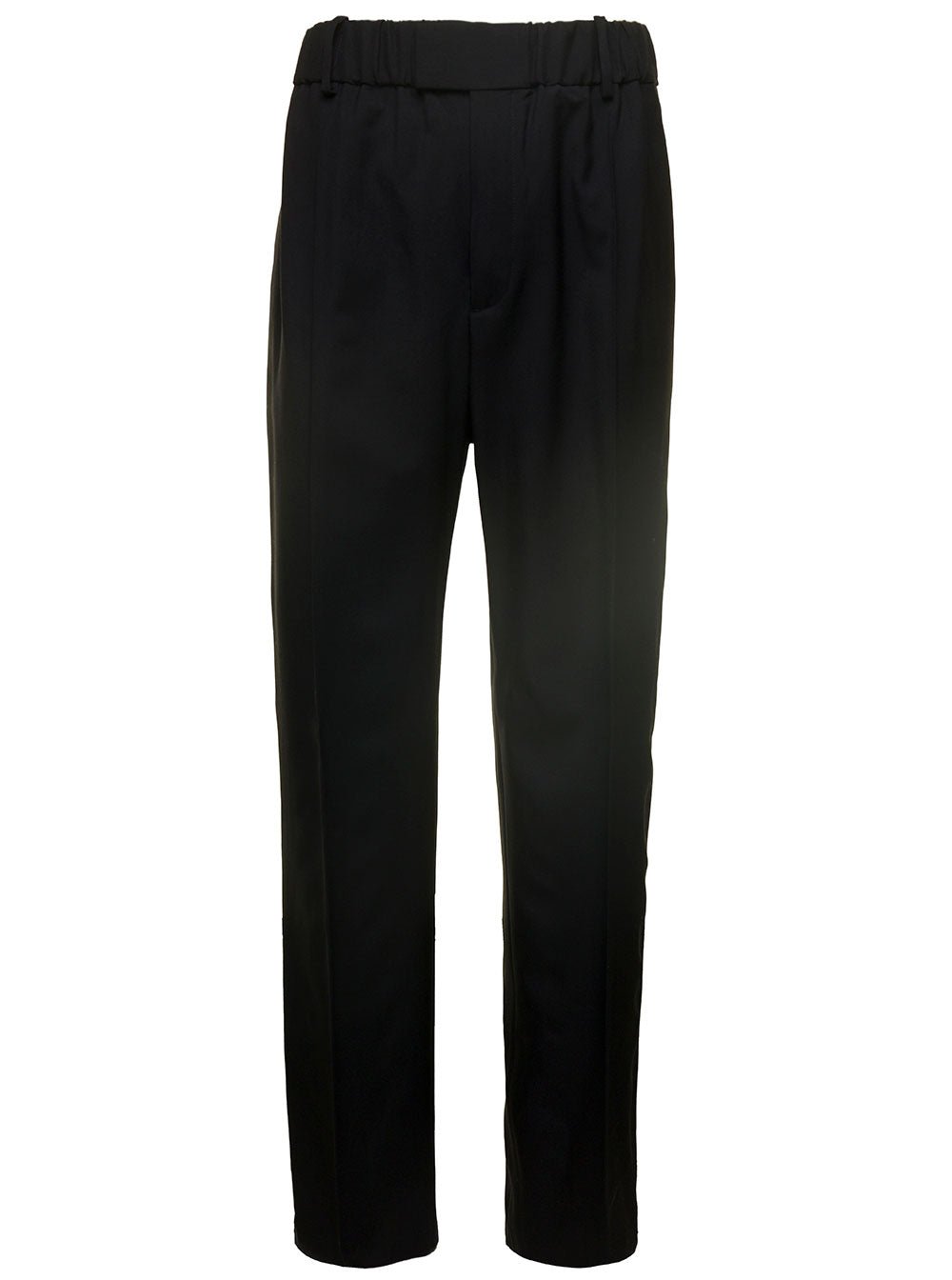 Bottega Veneta Women Black Straight Trousers With Coulisse At Waistline In Wool Twill Woman - EZE Fashion®