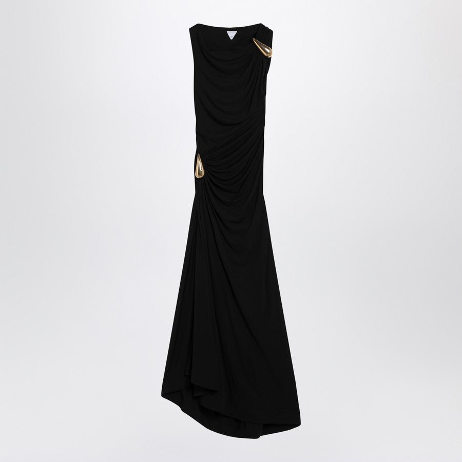 Bottega Veneta Women Long Black Dress With Drop Detail - EZE Fashion®