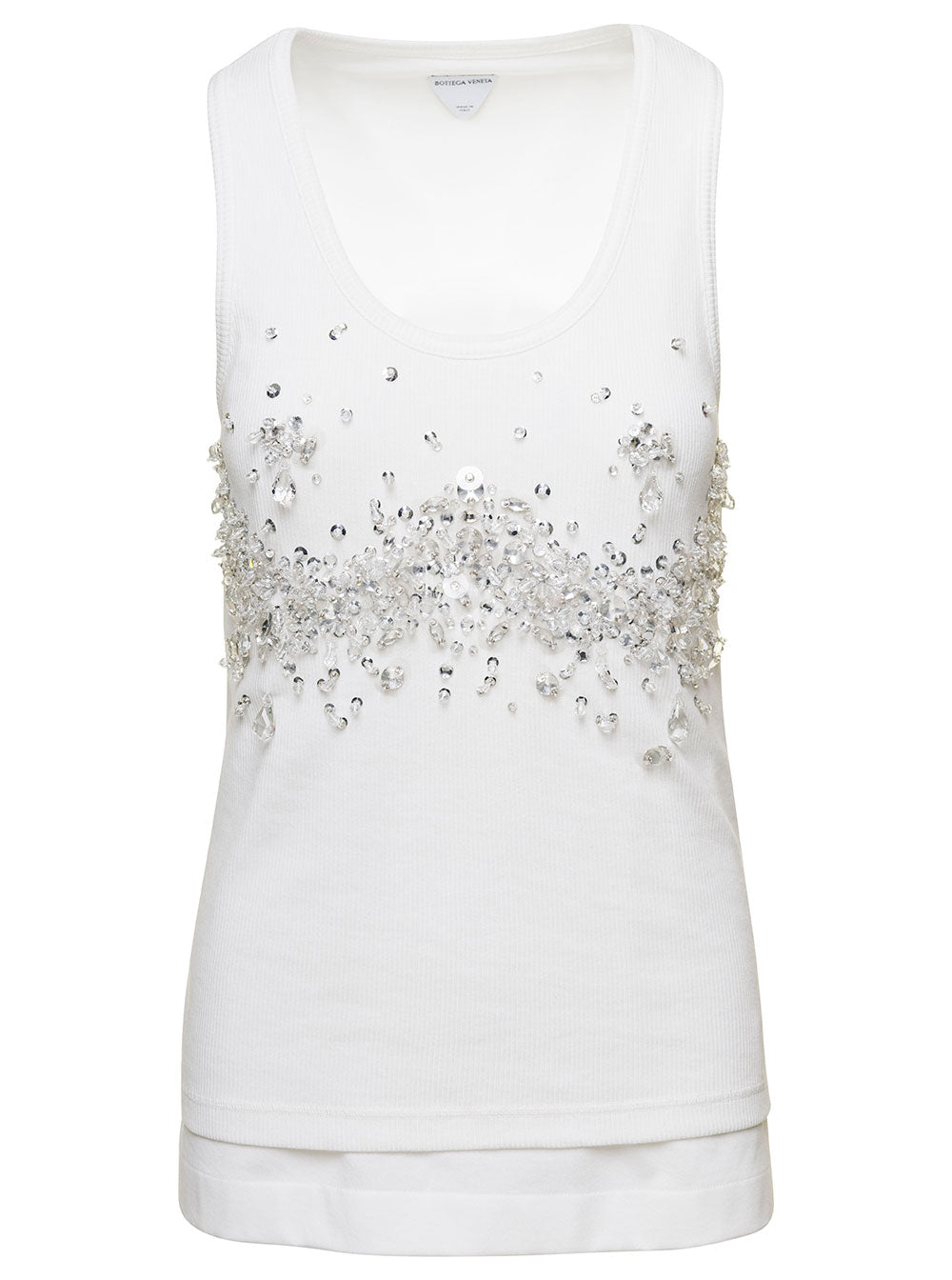 Bottega Veneta Women White Ribbed Tank Top With Embroidered Crystal Embellishment In Jersey Woman - EZE Fashion®