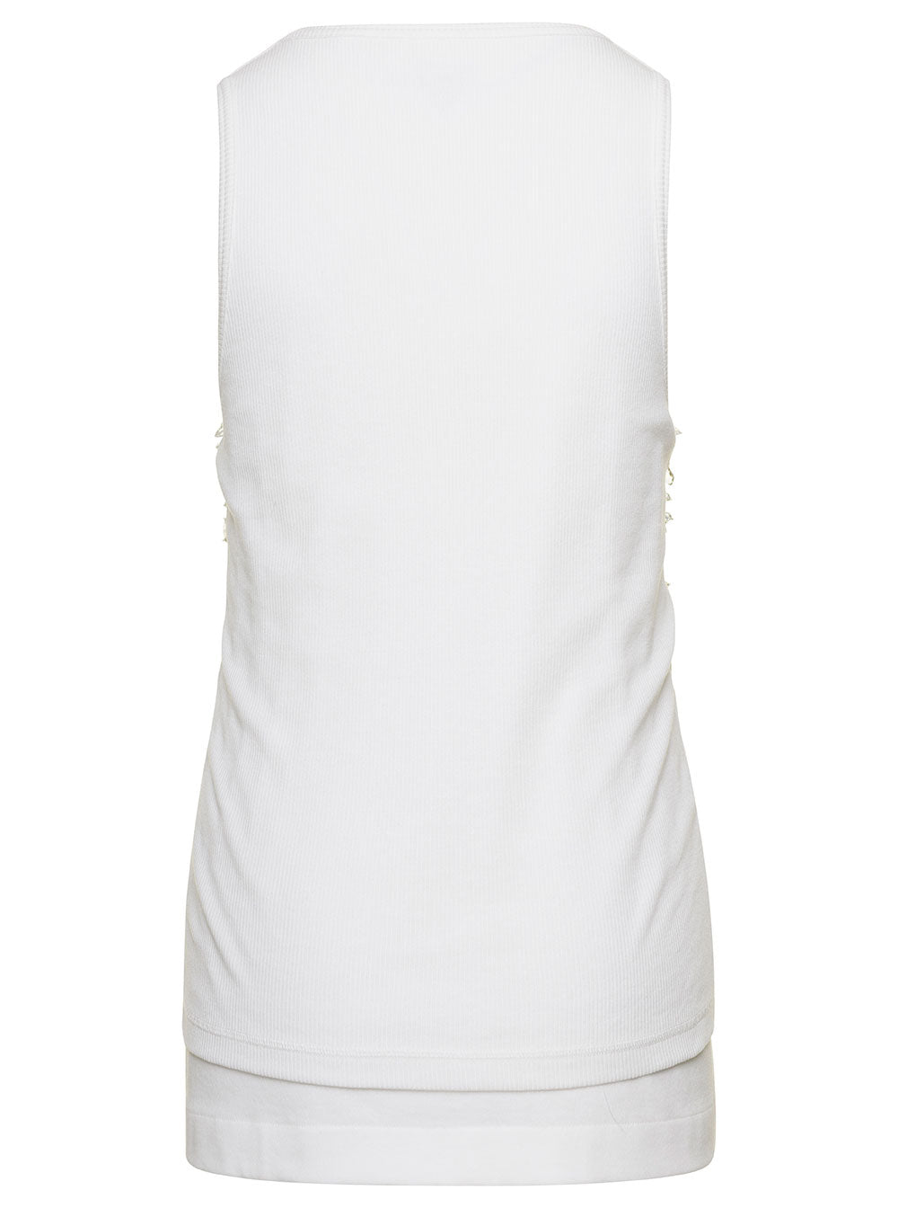 Bottega Veneta Women White Ribbed Tank Top With Embroidered Crystal Embellishment In Jersey Woman - EZE Fashion®
