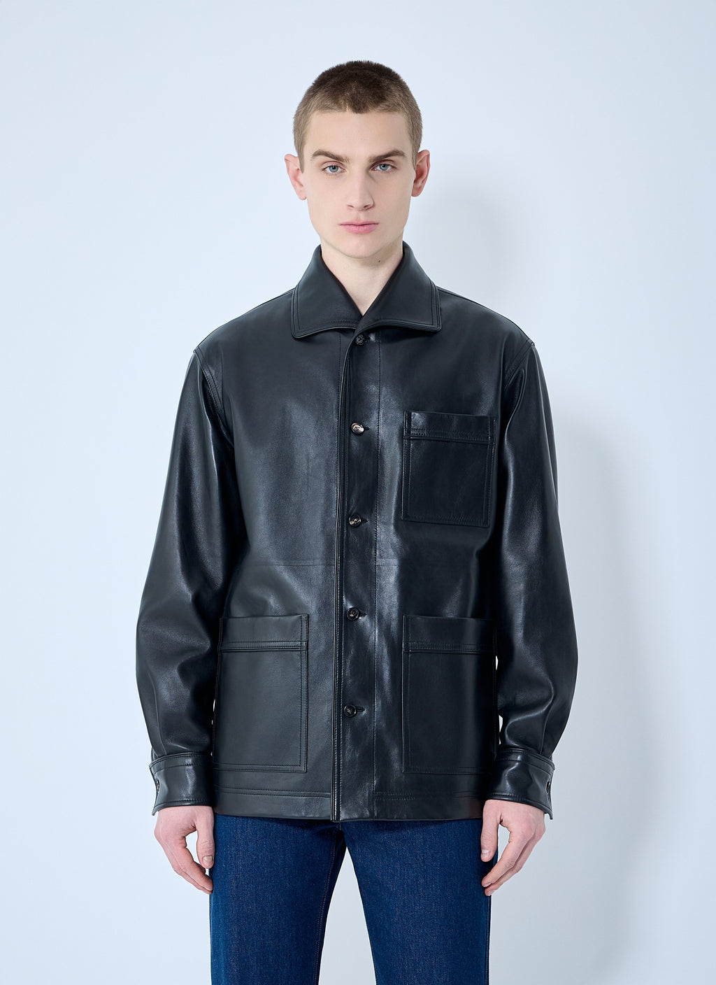 Bottega Veneta Men Leather Pyjama Shirt
