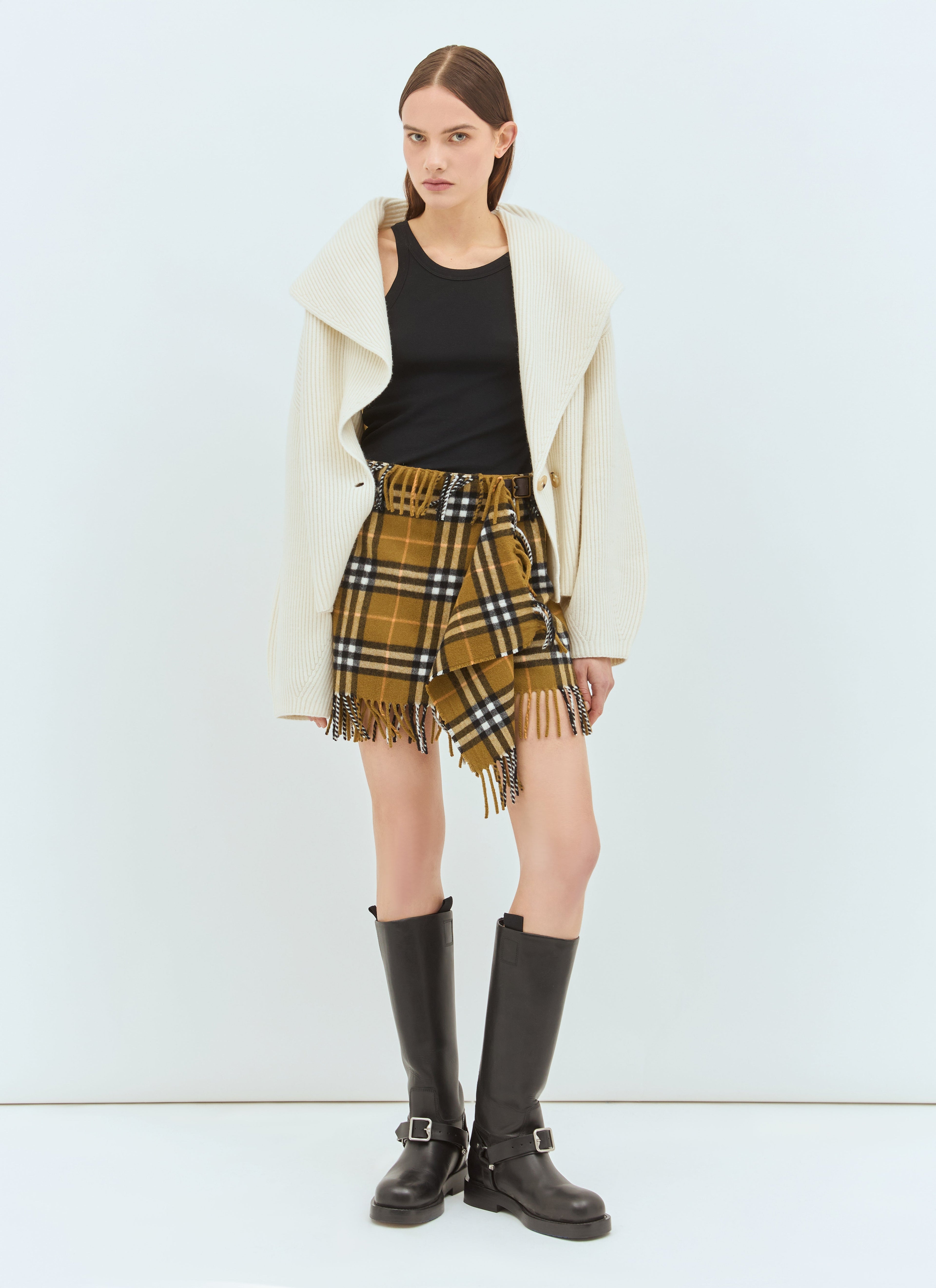Burberry Women Check Wool And Cashmere Scarf Skirt