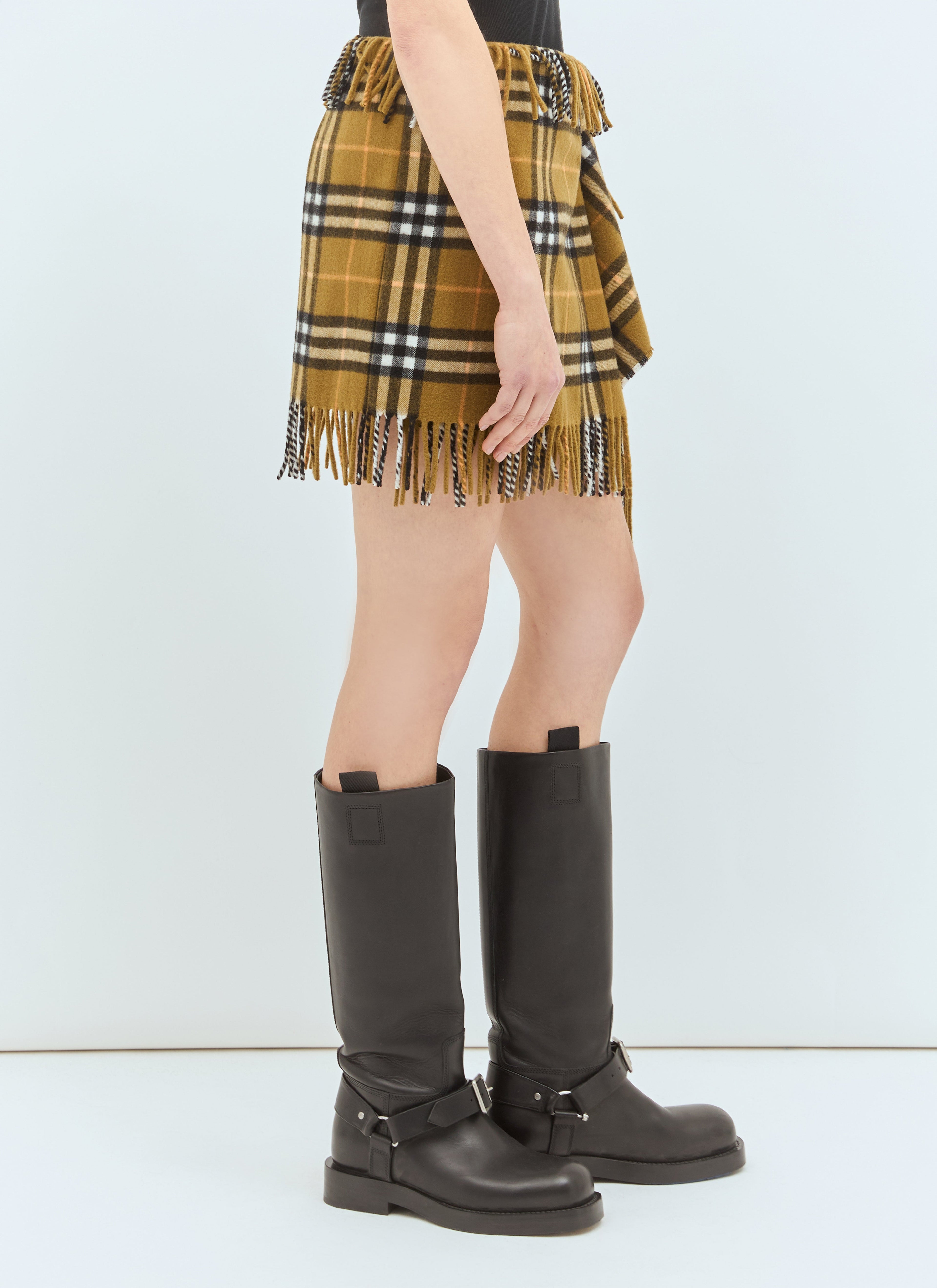 Burberry Women Check Wool And Cashmere Scarf Skirt