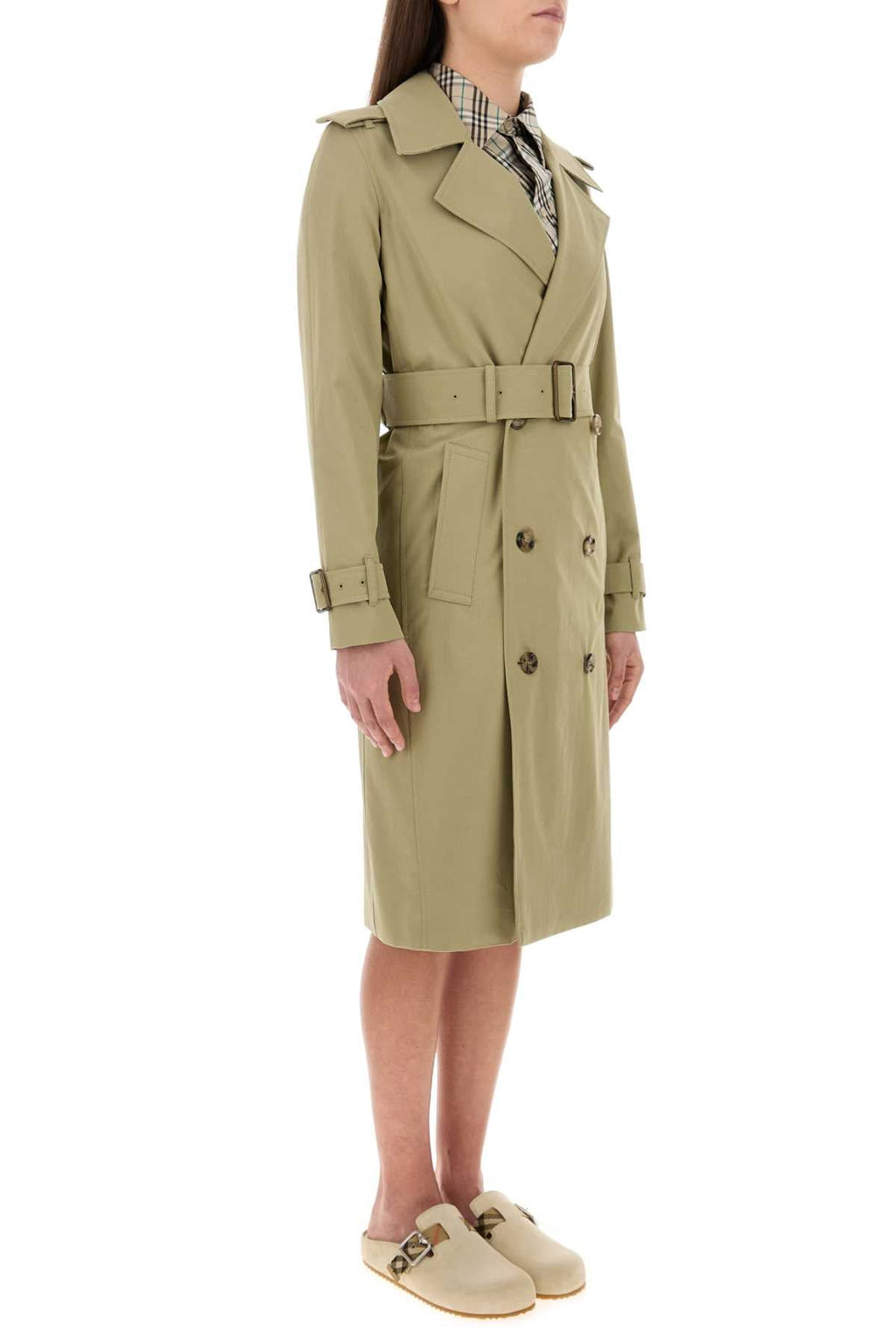 Burberry Women Sage Green Gabardine Trench Coat - EZE Fashion®