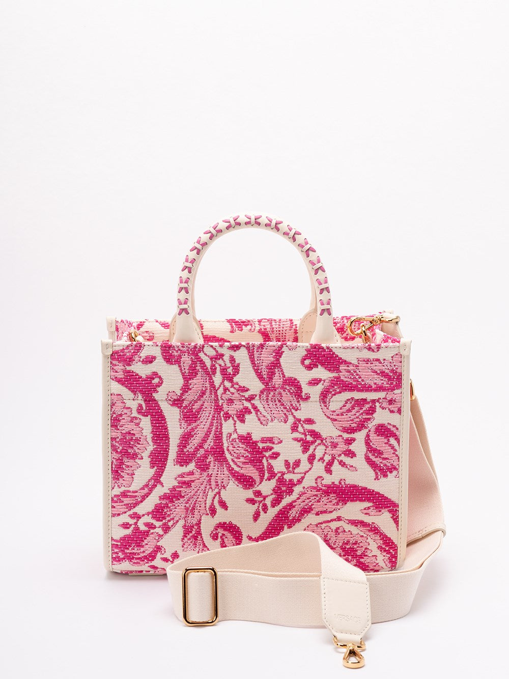 Versace Women Small Tote Rafia `Barocco` And Calf Leather