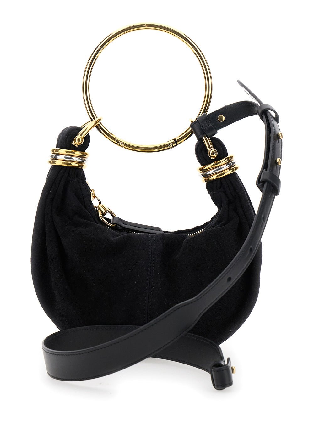 Chloé Women 'Small Bracelet' Black Handbag With Ring Handle And Lettering Logo In Suede Woman - EZE Fashion®