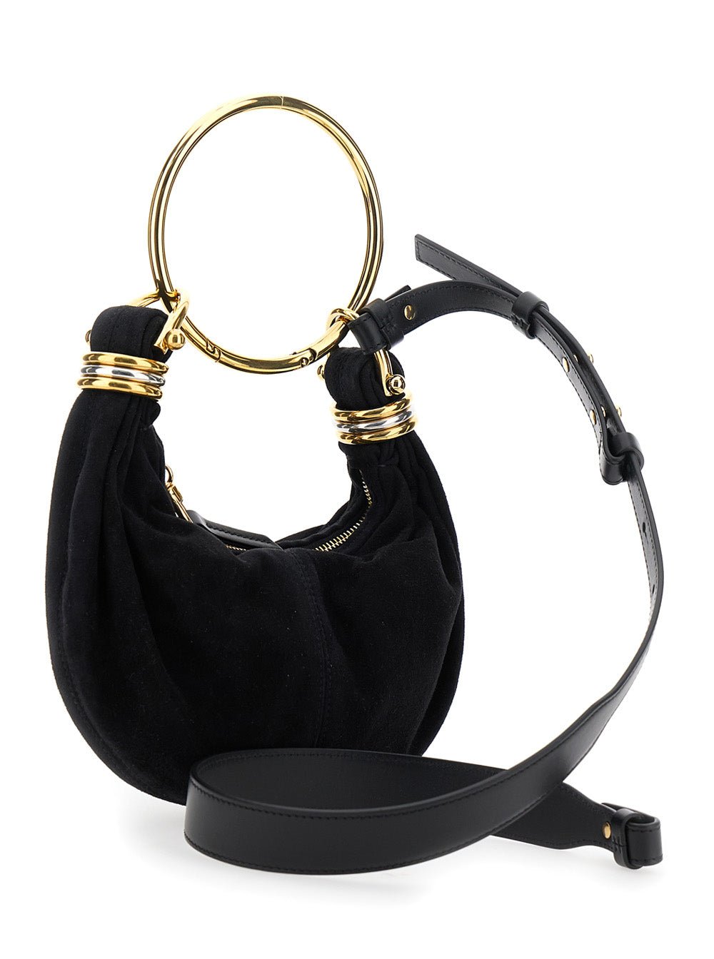 Chloé Women 'Small Bracelet' Black Handbag With Ring Handle And Lettering Logo In Suede Woman - EZE Fashion®