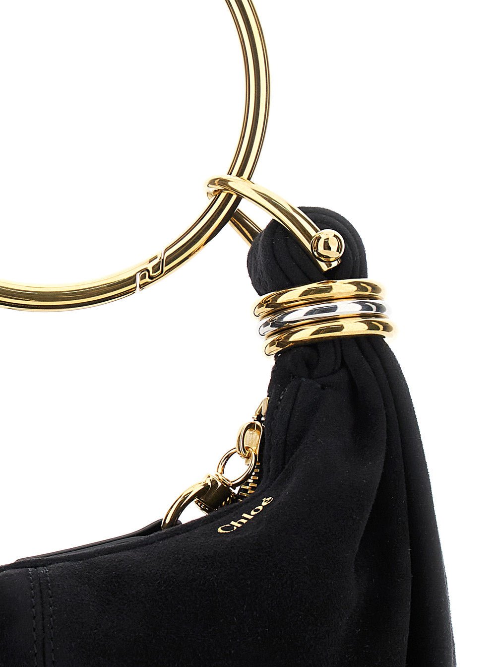 Chloé Women 'Small Bracelet' Black Handbag With Ring Handle And Lettering Logo In Suede Woman - EZE Fashion®