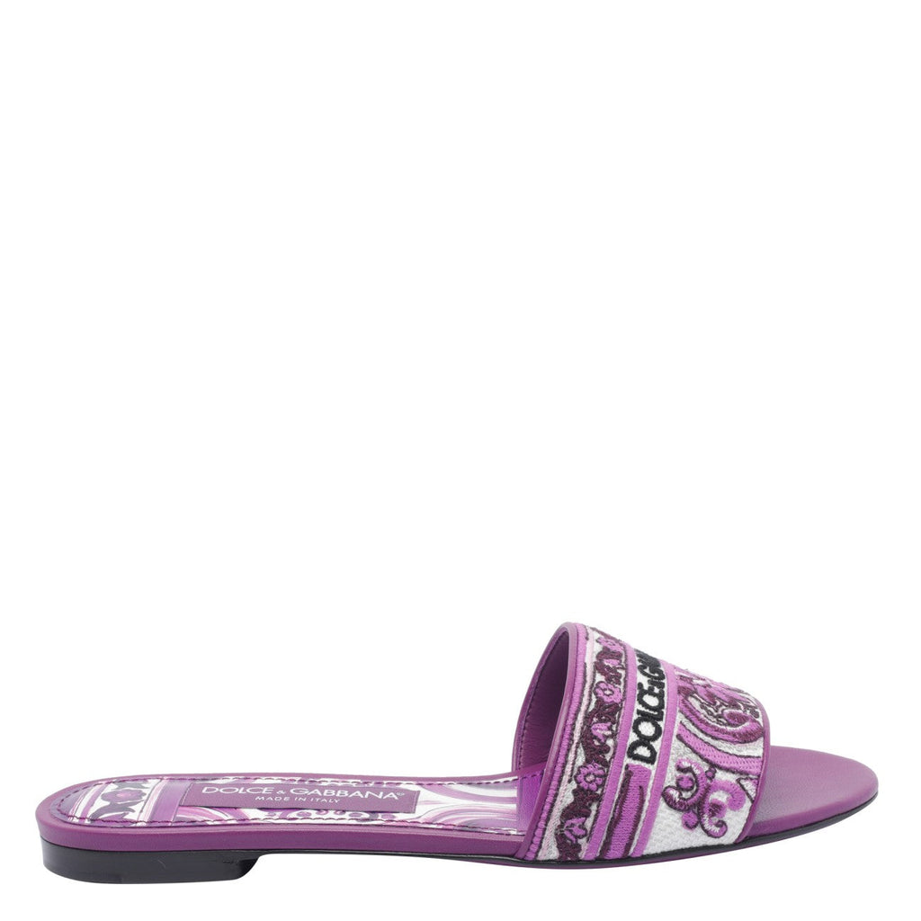 Dolce&Gabbana Women Dg Logo Slides With Maiolica Embroidery