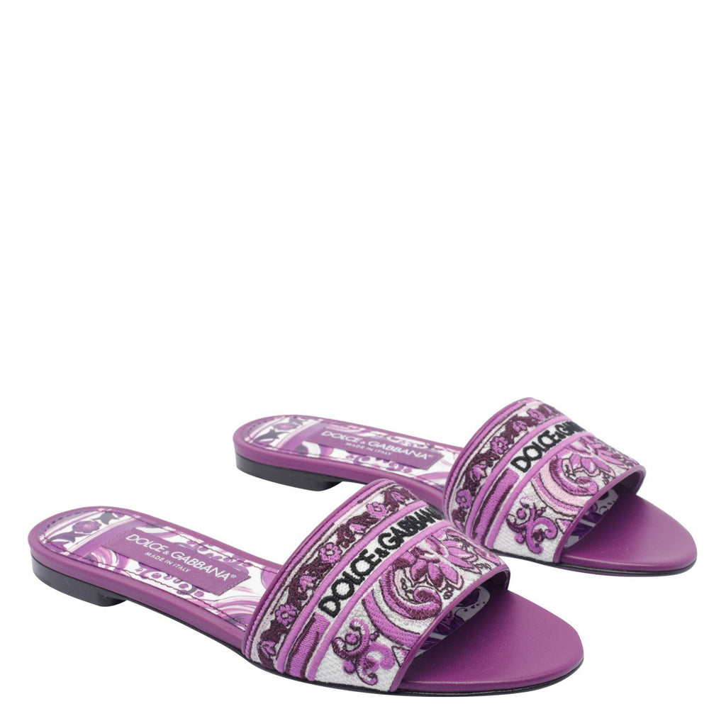 Dolce&Gabbana Women Dg Logo Slides With Maiolica Embroidery