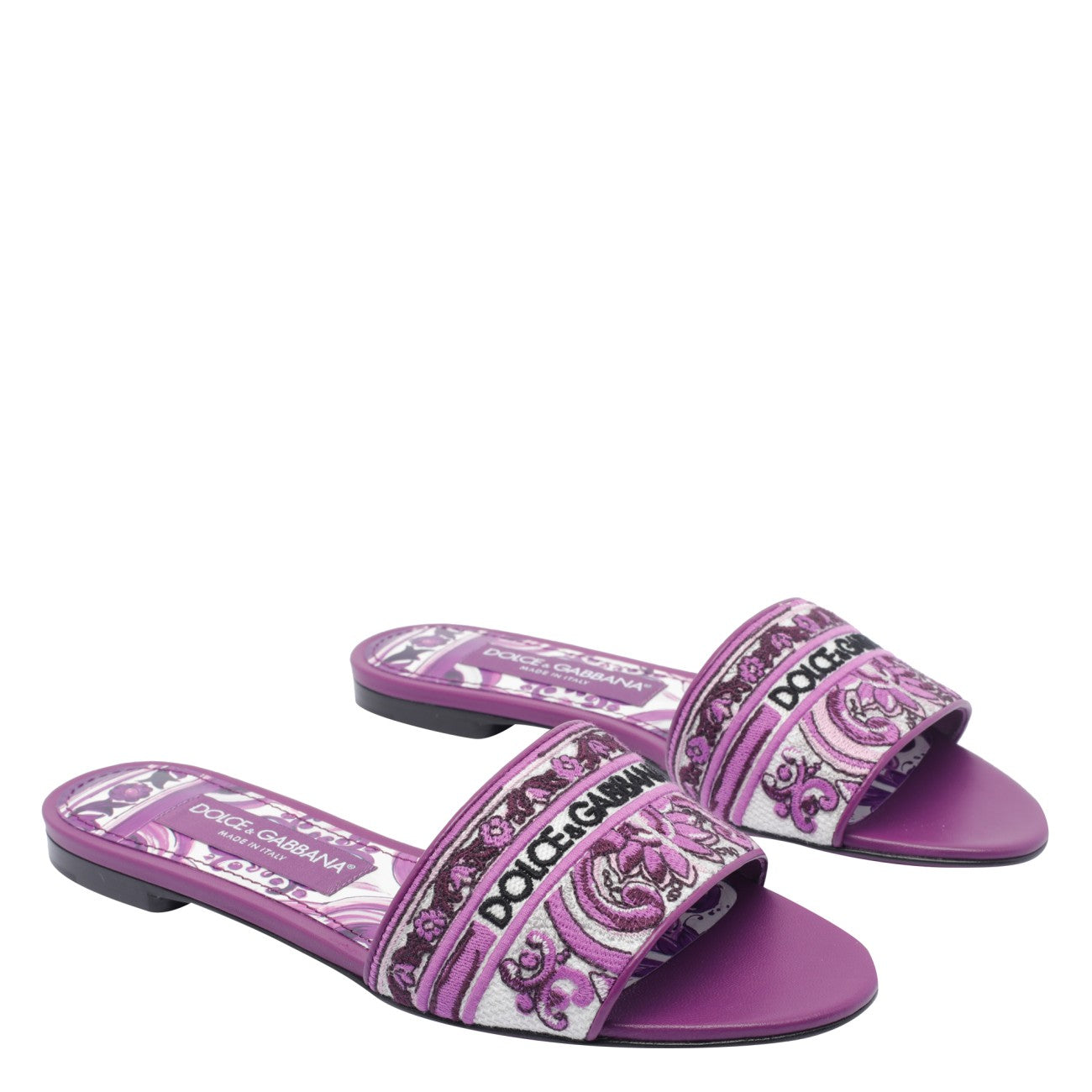 Dolce&Gabbana Women Dg Logo Slides With Maiolica Embroidery