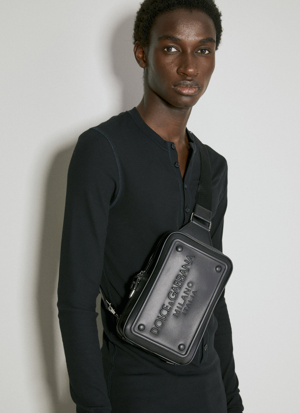 Dolce & Gabbana Men Embossed Logo Leather Crossbody Bag