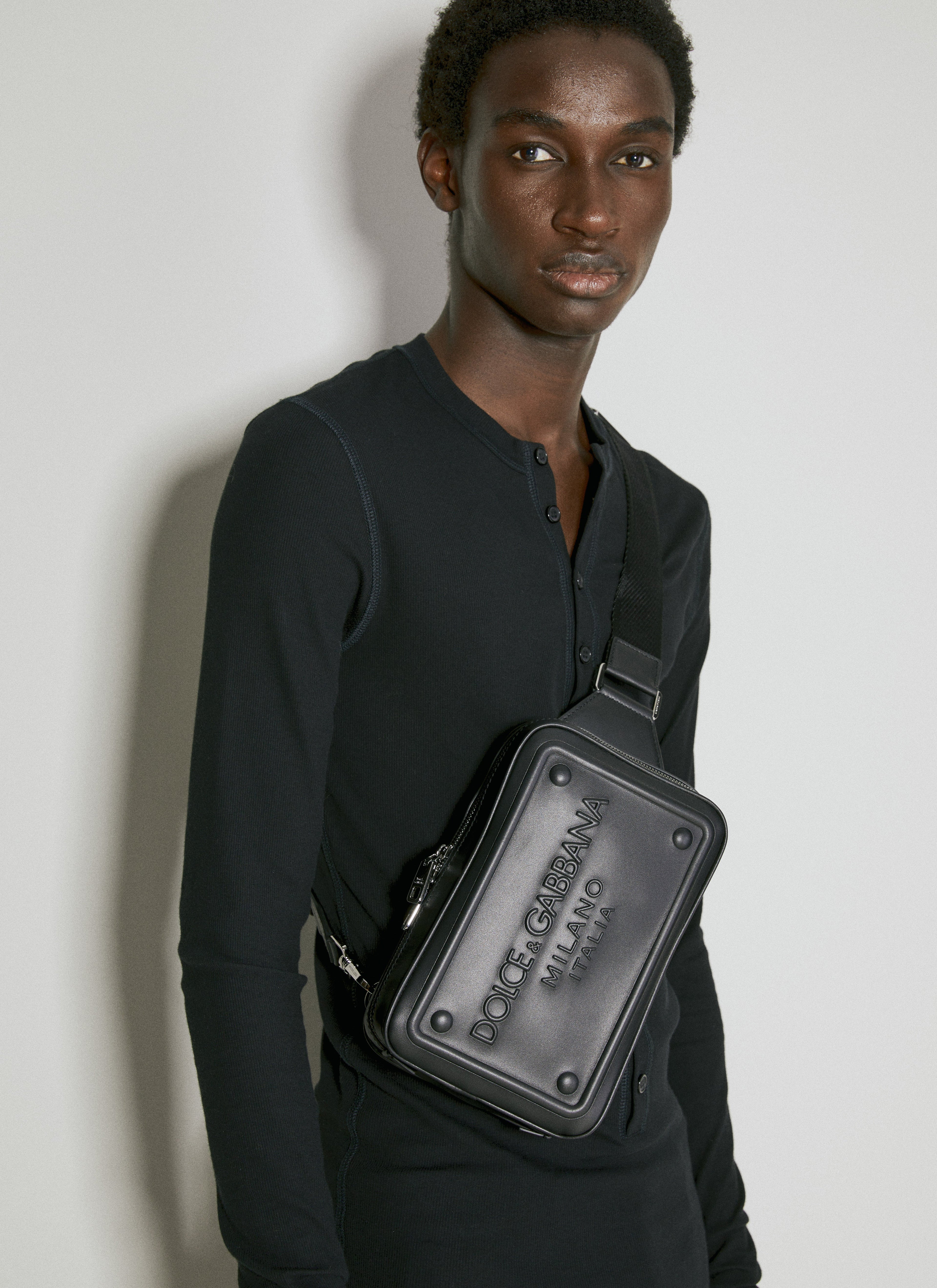 Dolce & Gabbana Men Embossed Logo Leather Crossbody Bag