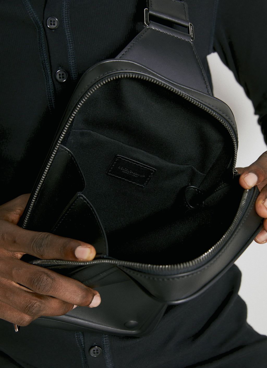 Dolce & Gabbana Men Embossed Logo Leather Crossbody Bag