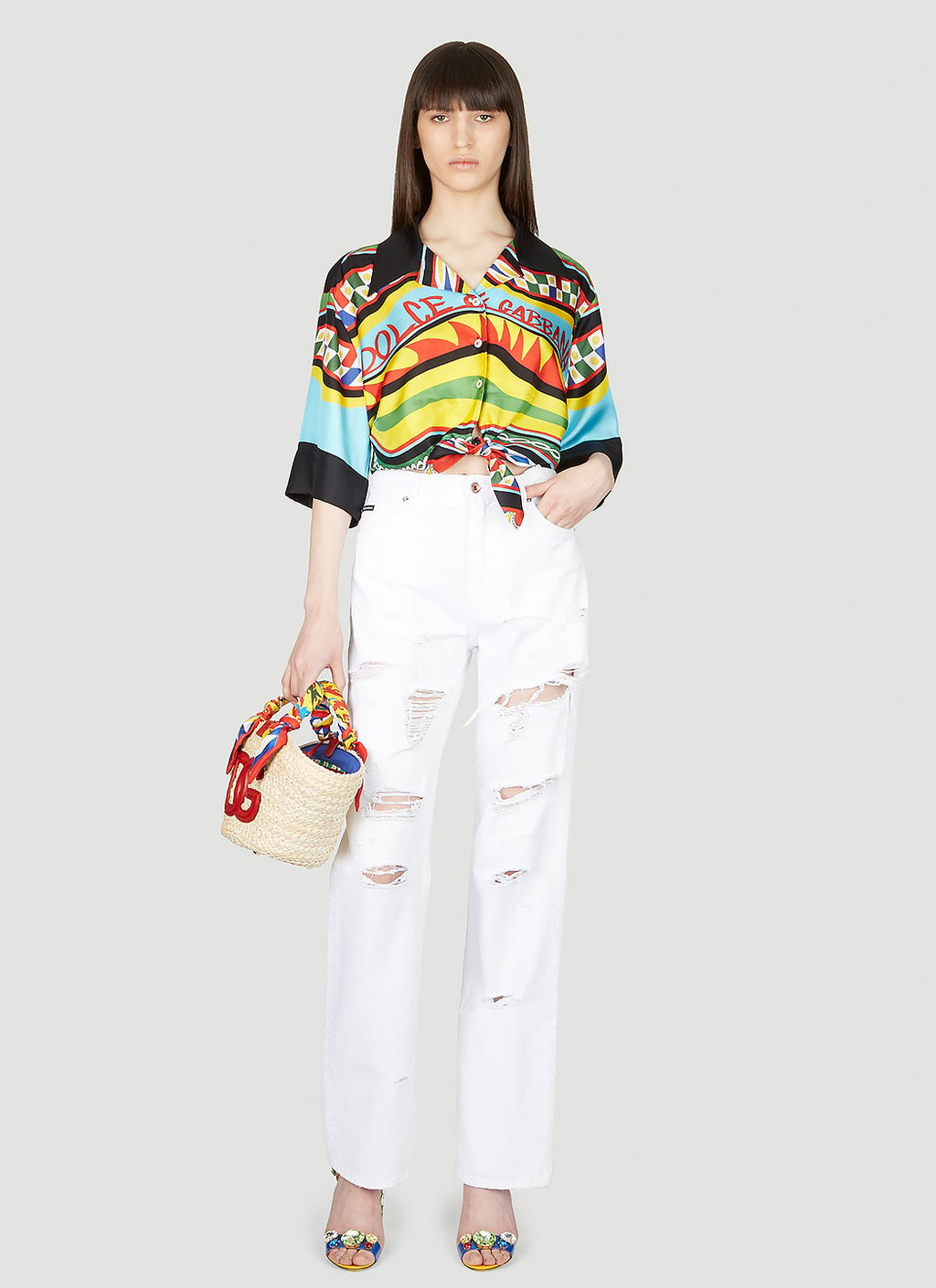 Dolce & Gabbana Women Logo Plaque Distressed Jeans