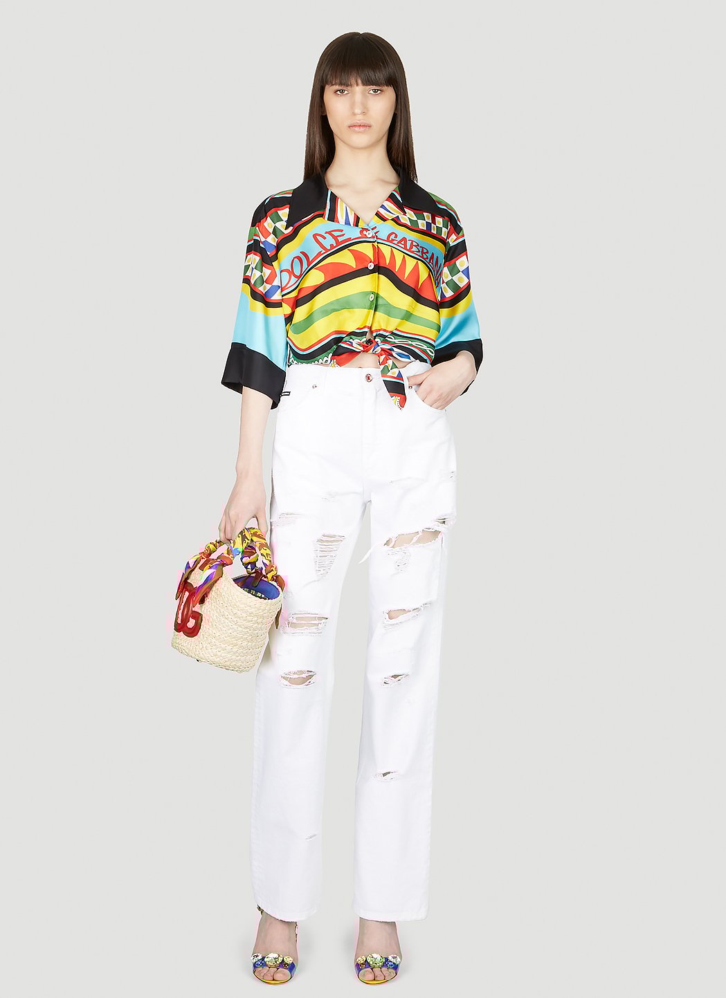 Dolce & Gabbana Women Logo Plaque Distressed Jeans