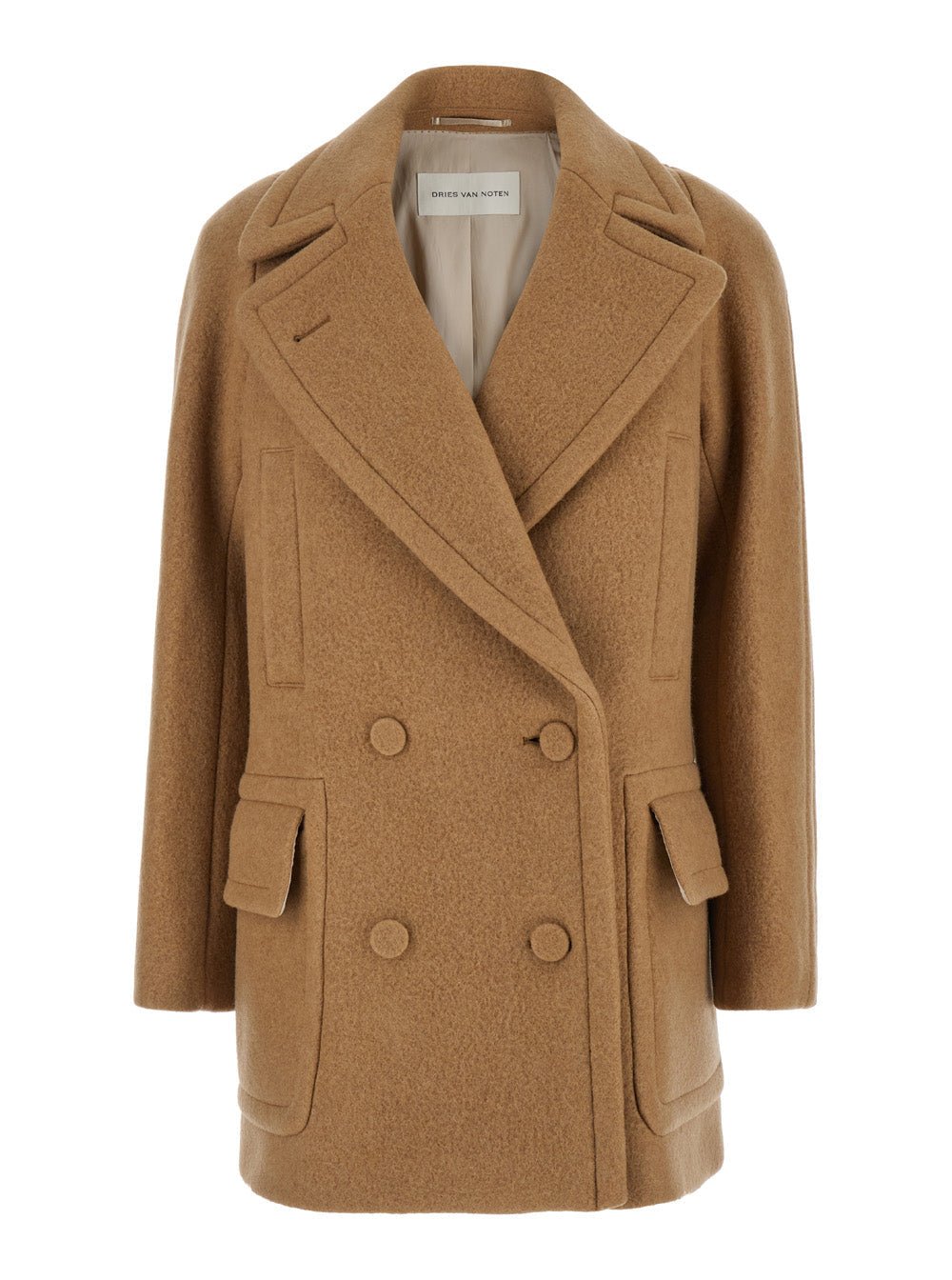 Dries Van Noten Women 'Randia' Beige Double - Breasted Coat With Notched Revers And Half Belt In Wool Woman - EZE Fashion®