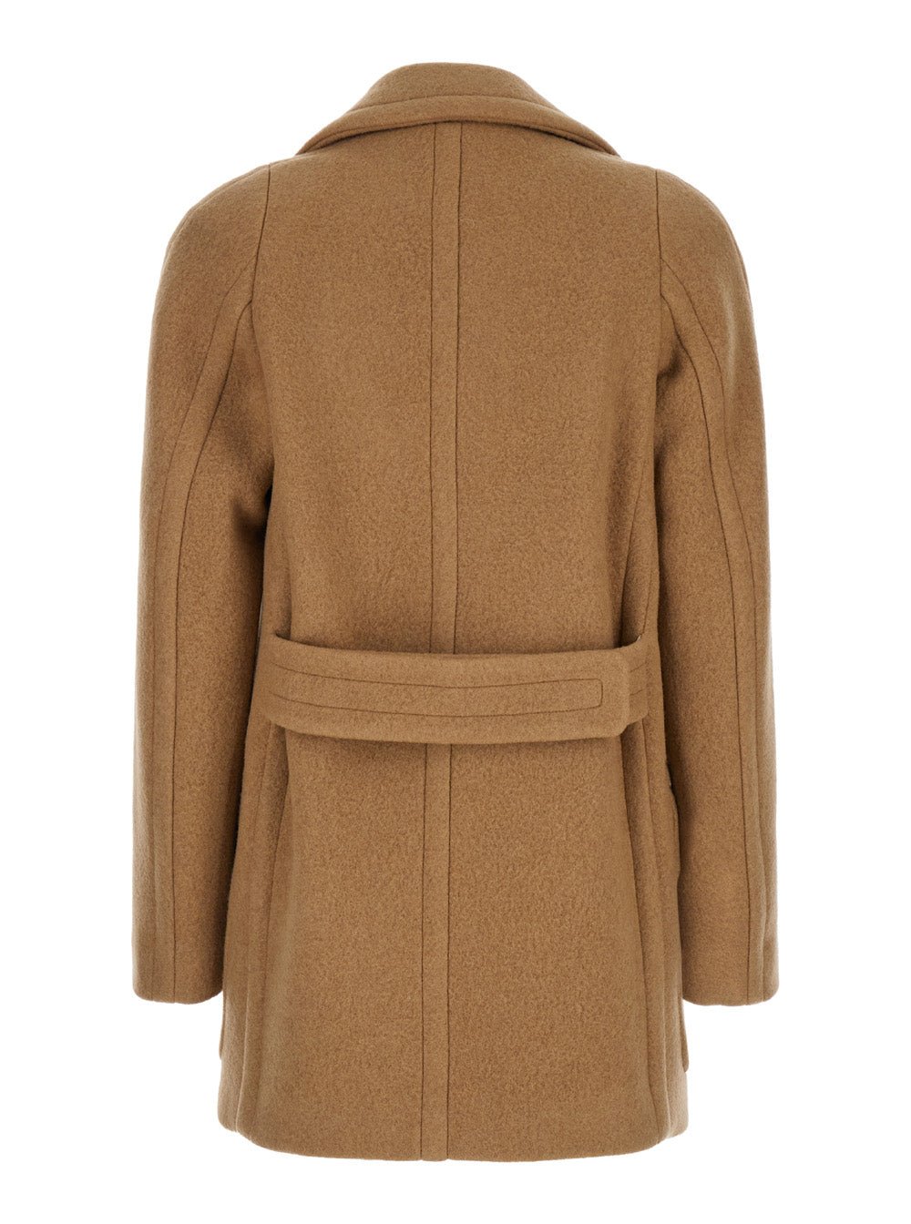 Dries Van Noten Women 'Randia' Beige Double - Breasted Coat With Notched Revers And Half Belt In Wool Woman - EZE Fashion®