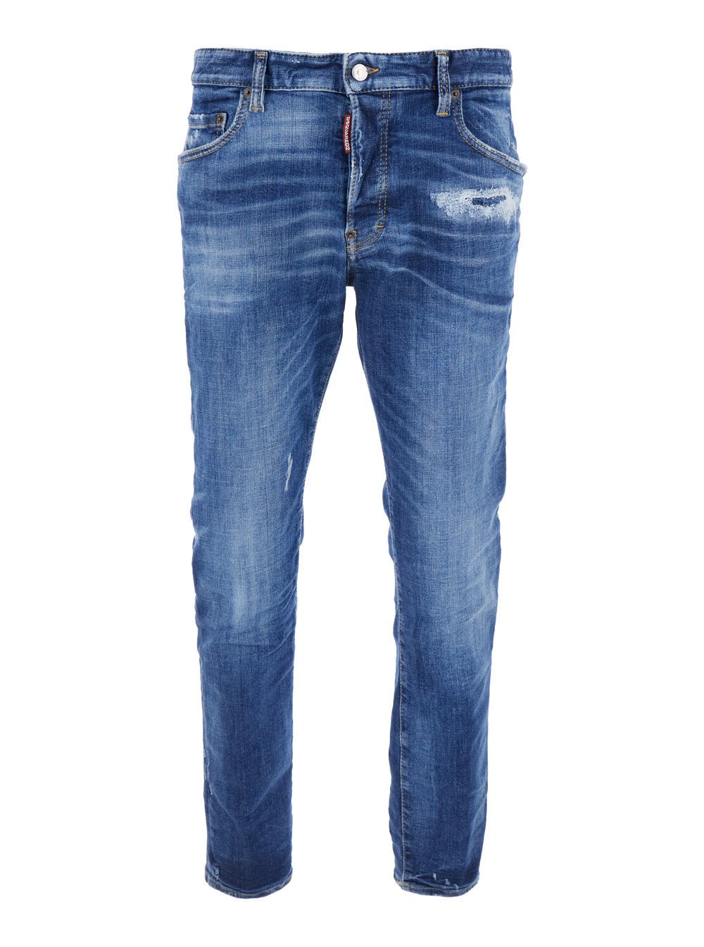 Dsquared2 Men Blue Jeans With Ripped Details And Logo Patch On The Rear In Denim Man - EZE Fashion®