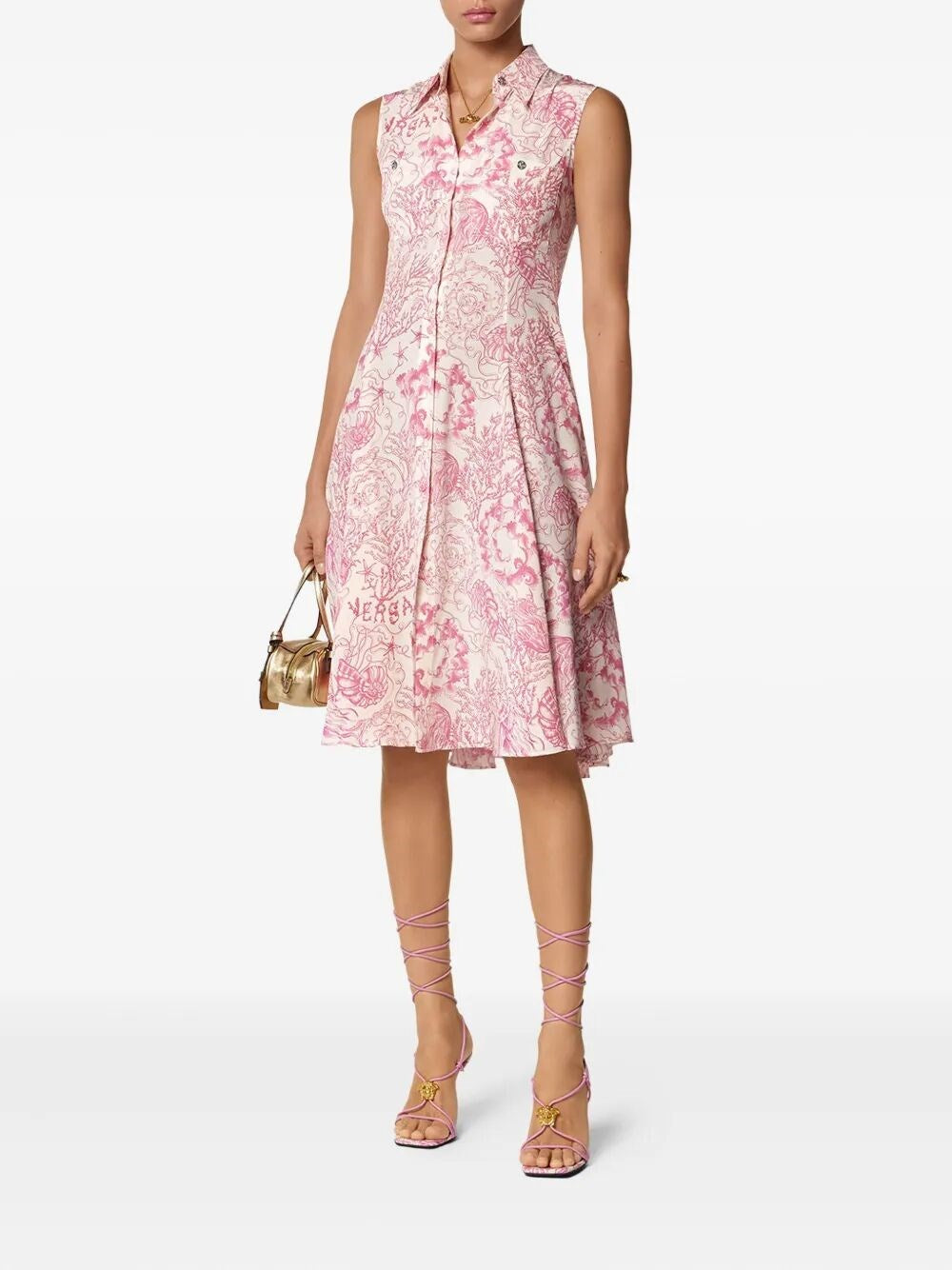 Versace Women Dress Crepe De Chine Print `Underwater Barocco Bicolour Allover`