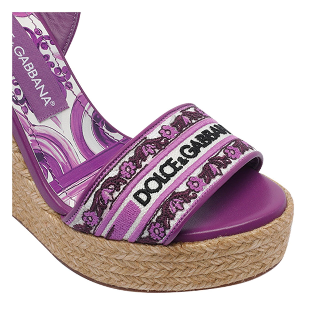 Dolce&Gabbana Women Embroidery Maiolica  Pattern Wedged Sandals