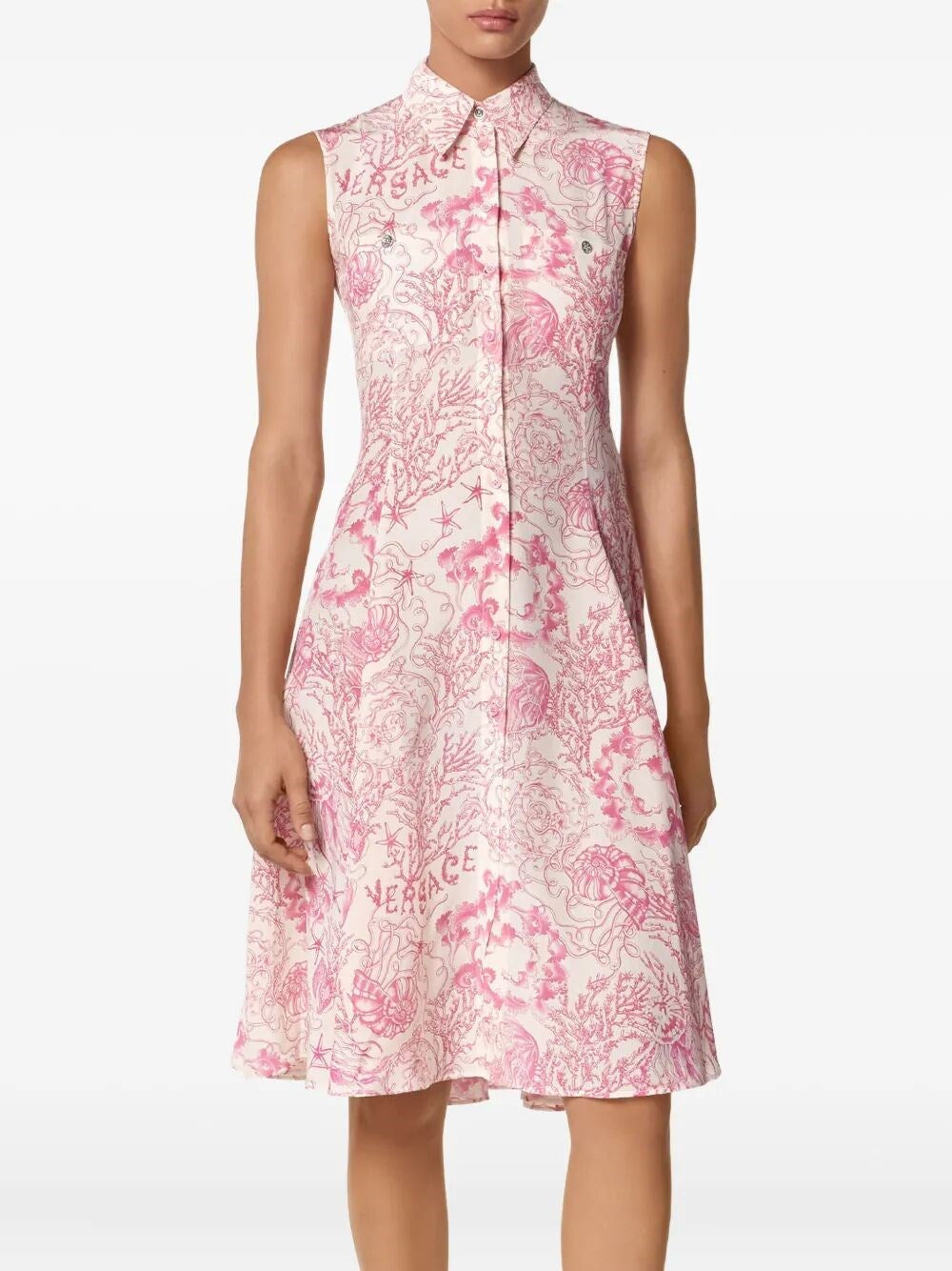 Versace Women Dress Crepe De Chine Print `Underwater Barocco Bicolour Allover`