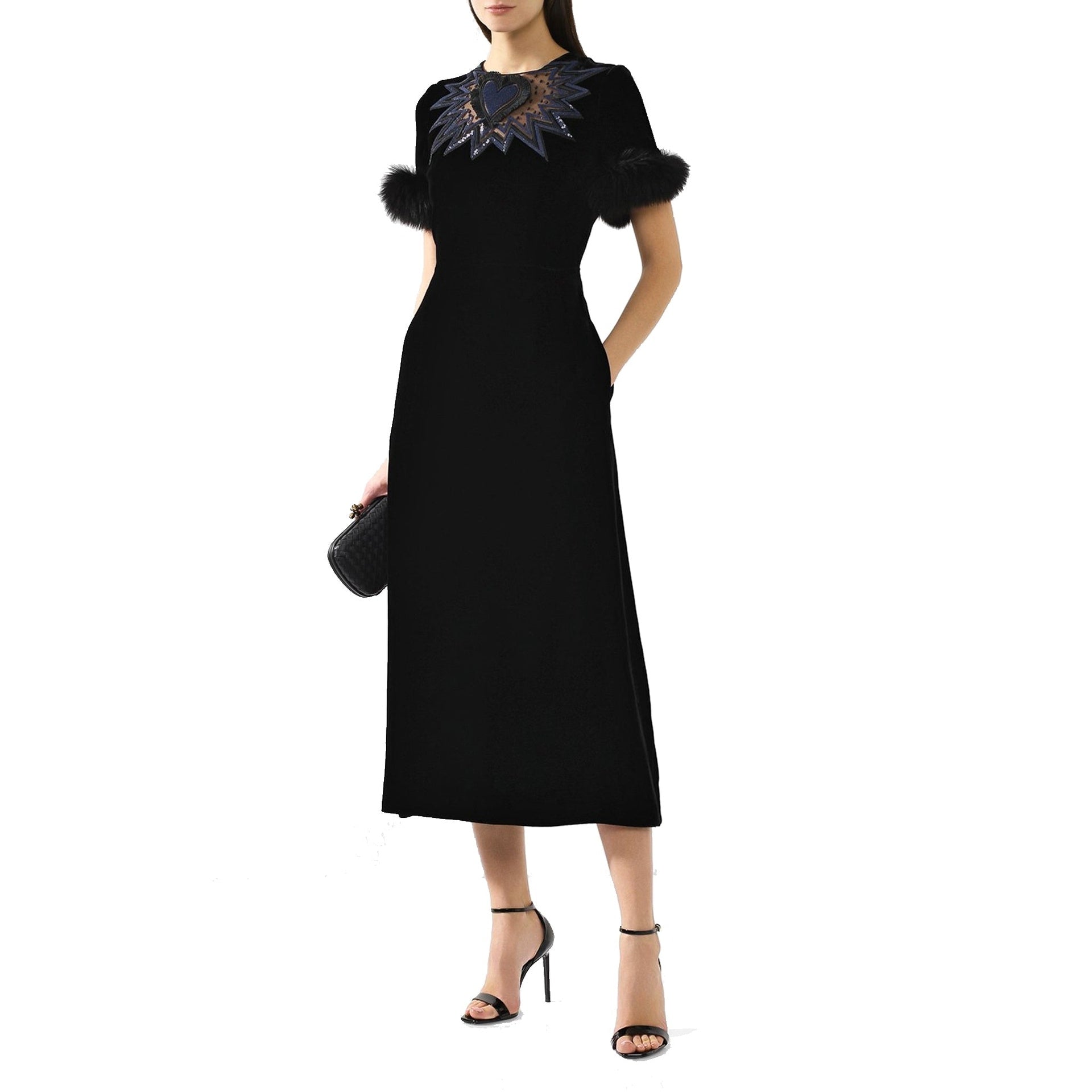 Fendi Fur Trim Velvet Midi Dress Women - EZE Fashion®