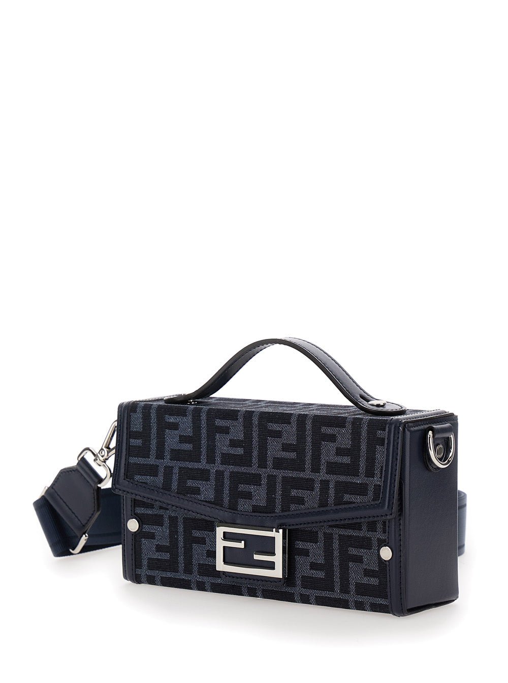 Fendi Men 'Baguette Soft Trunk' Blue Crossbody Bag In Ff Fabric Man - EZE Fashion®