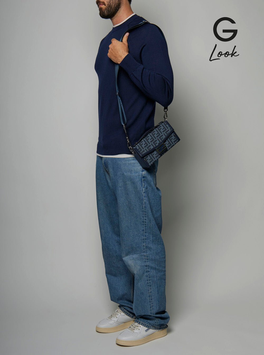 Fendi Men 'Baguette Soft Trunk' Blue Crossbody Bag In Ff Fabric Man - EZE Fashion®