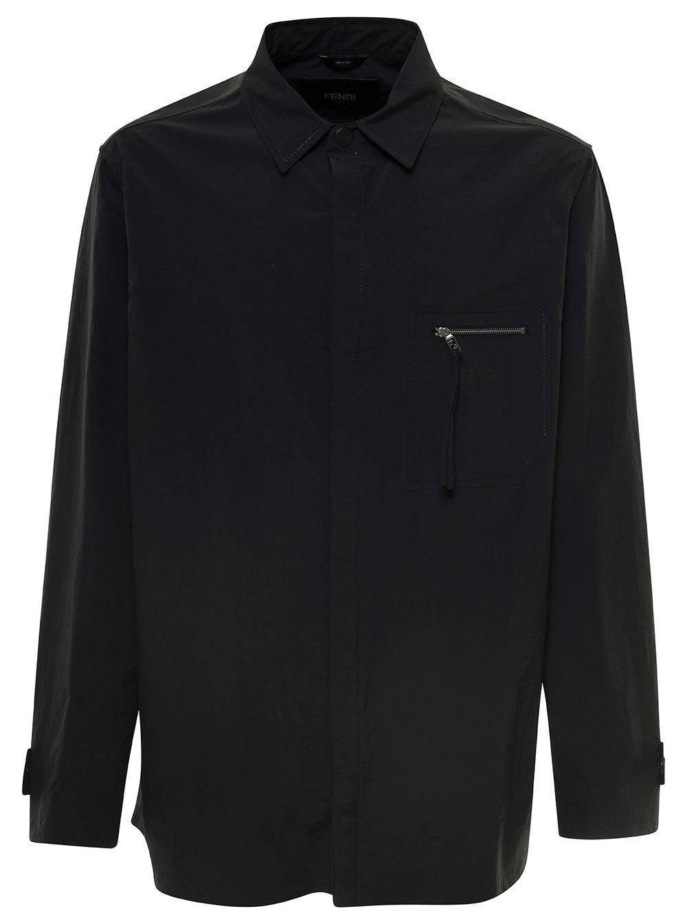 Fendi Men Blue Jacket With Patch Zipped Pocket And Logo In Nylon Man - EZE Fashion®