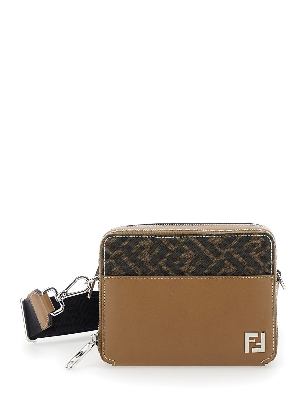 Fendi Men 'Camera Case Organizer' Beige And Brown Crossbody Bag With Ff Motif In Leather And Canvas Man - EZE Fashion®