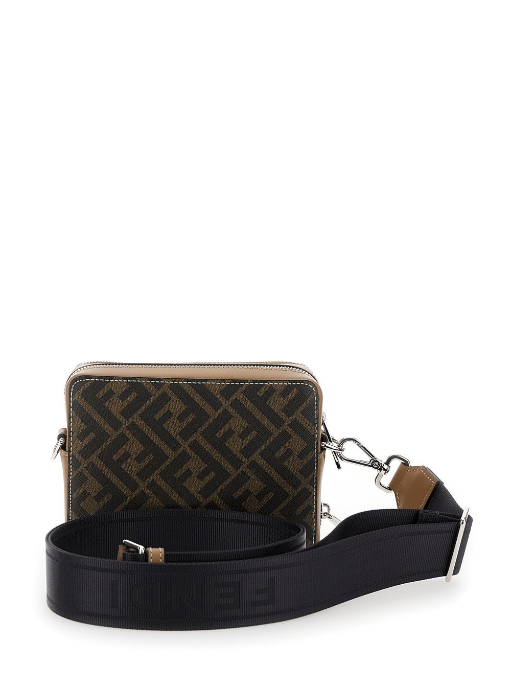 Fendi Men 'Camera Case Organizer' Beige And Brown Crossbody Bag With Ff Motif In Leather And Canvas Man - EZE Fashion®