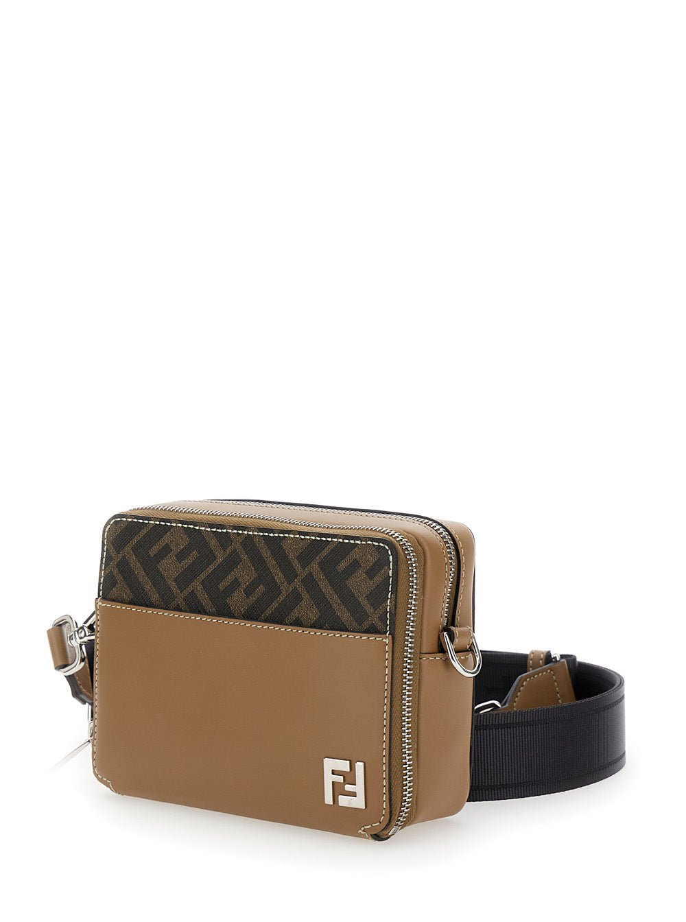 Fendi Men 'Camera Case Organizer' Beige And Brown Crossbody Bag With Ff Motif In Leather And Canvas Man - EZE Fashion®