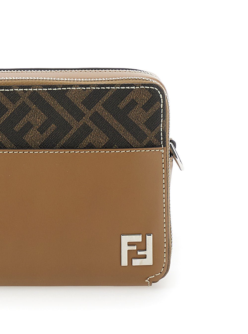 Fendi Men 'Camera Case Organizer' Beige And Brown Crossbody Bag With Ff Motif In Leather And Canvas Man - EZE Fashion®