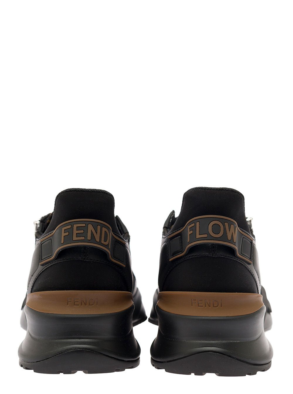 Fendi Men 'Fendi Flow' Black Low Top Sneakers With Diagonal F Detail In Leather Man - EZE Fashion®