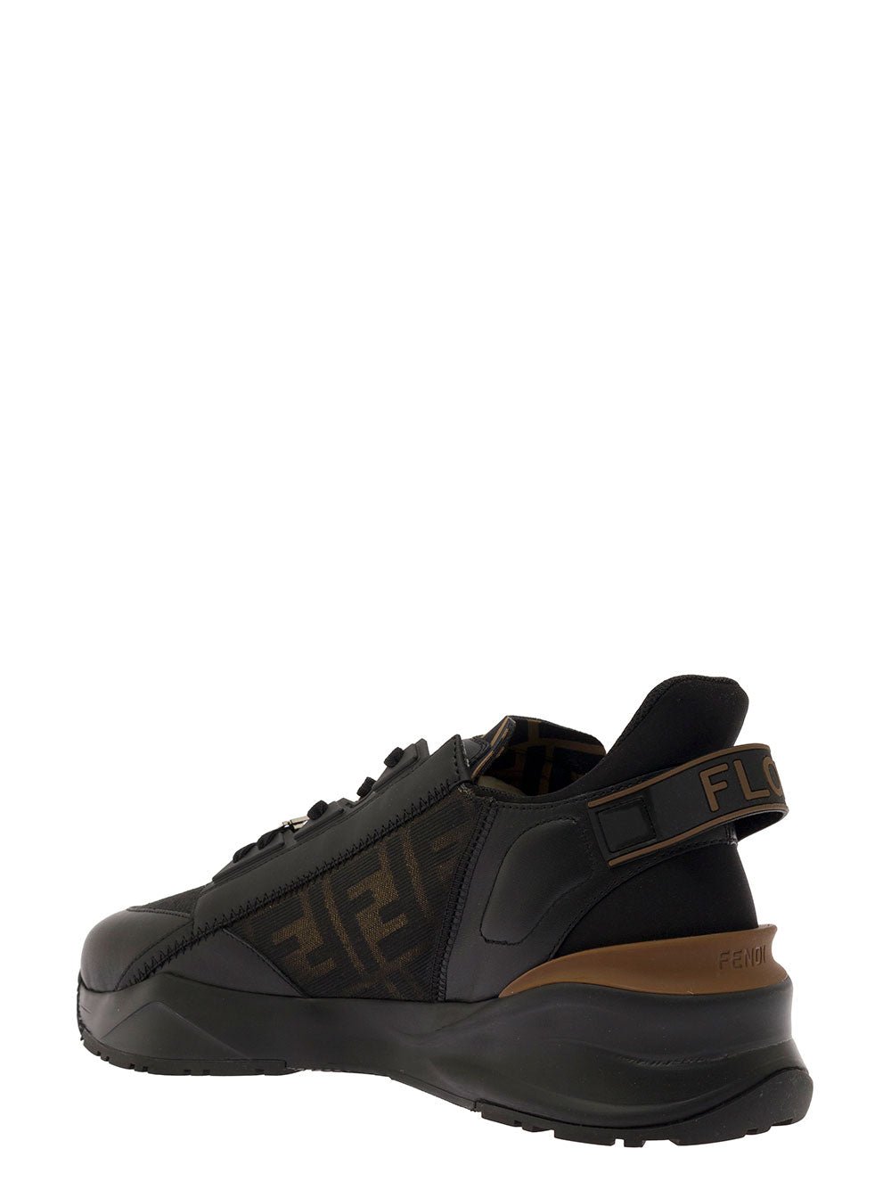 Fendi Men 'Fendi Flow' Black Low Top Sneakers With Diagonal F Detail In Leather Man - EZE Fashion®