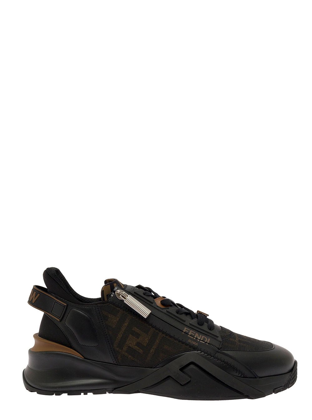 Fendi Men 'Fendi Flow' Black Low Top Sneakers With Diagonal F Detail In Leather Man - EZE Fashion®