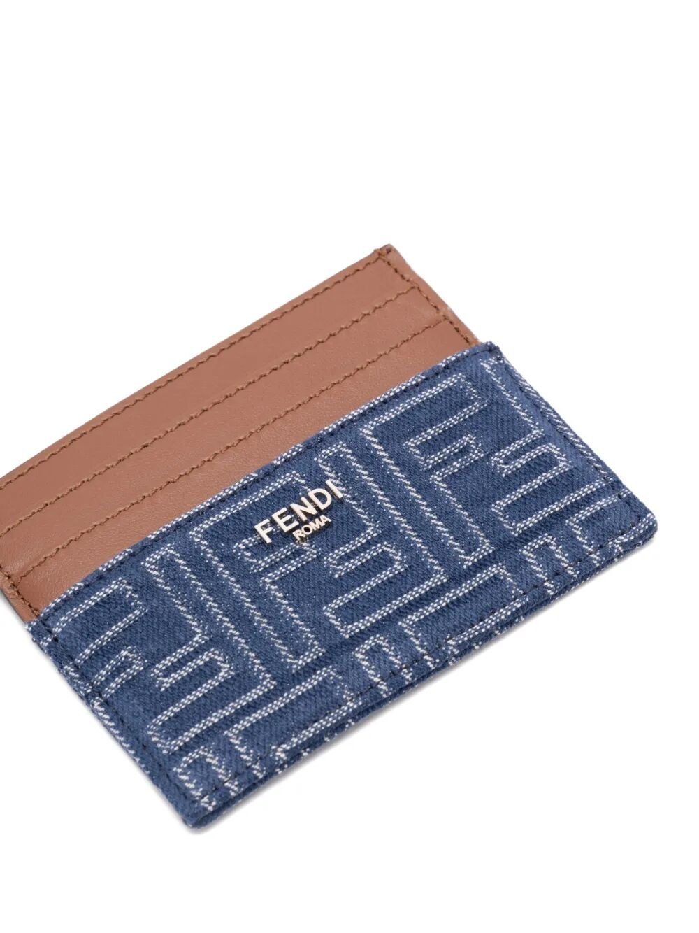 Fendi Men Leather And Denim - Effect Ff Jacquard Card Holder - EZE Fashion®