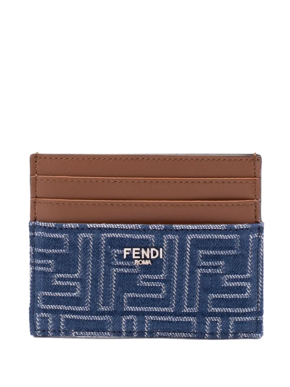 Fendi Men Leather And Denim - Effect Ff Jacquard Card Holder - EZE Fashion®