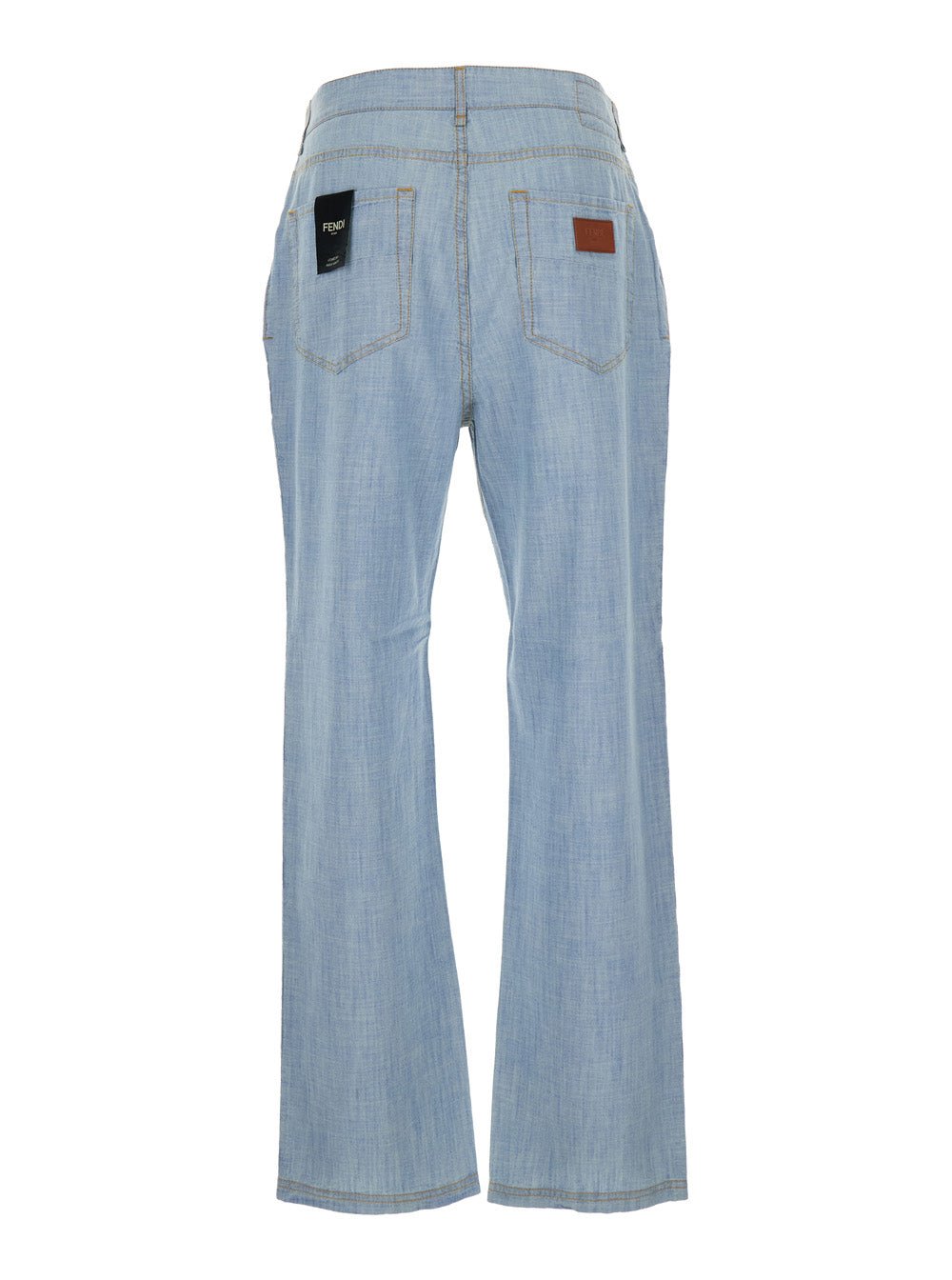Fendi Men Light Blue Jeans With Belt Loops And Logo Patch On The Rear In Denim Man - EZE Fashion®