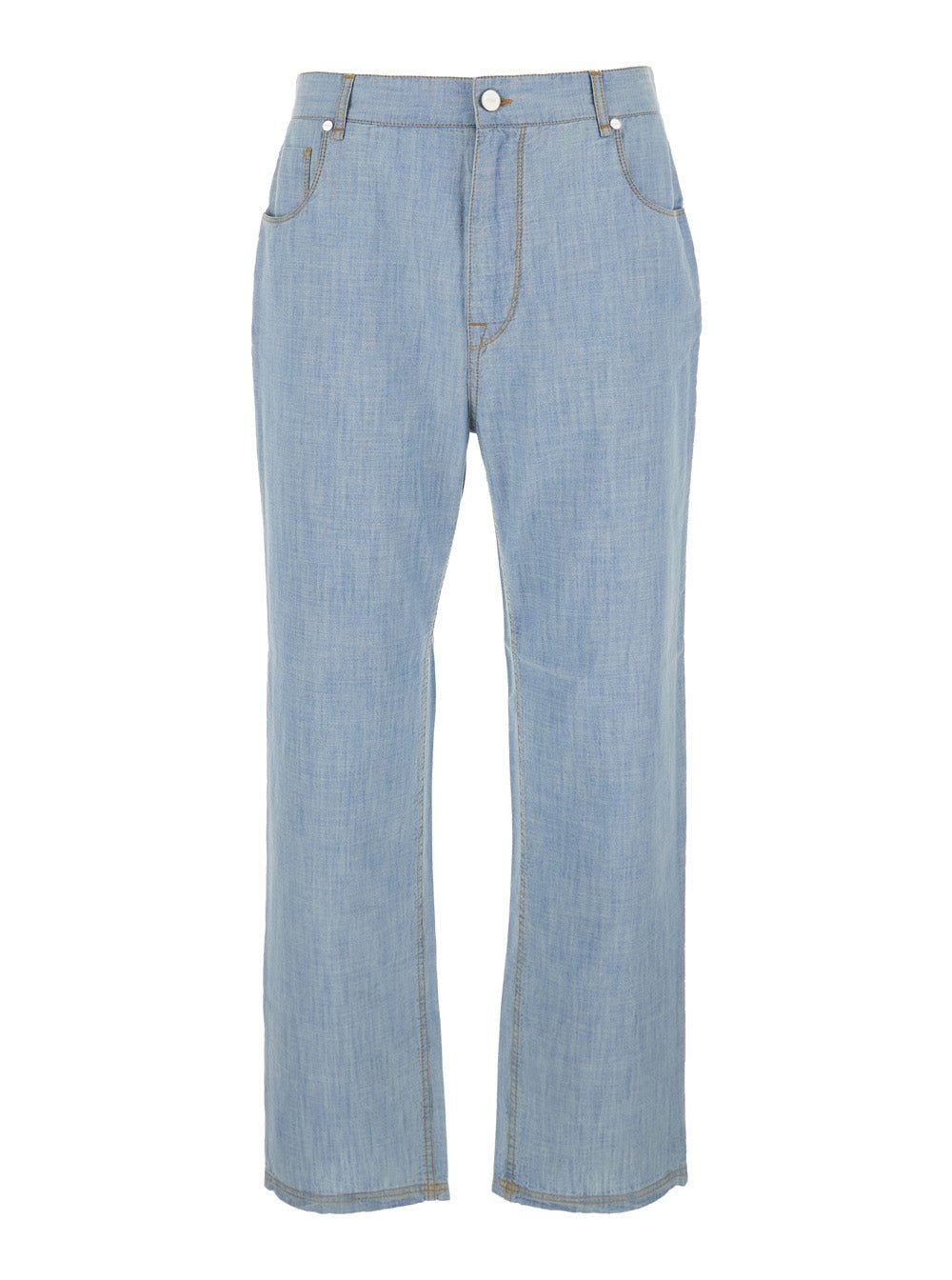 Fendi Men Light Blue Jeans With Belt Loops And Logo Patch On The Rear In Denim Man - EZE Fashion®