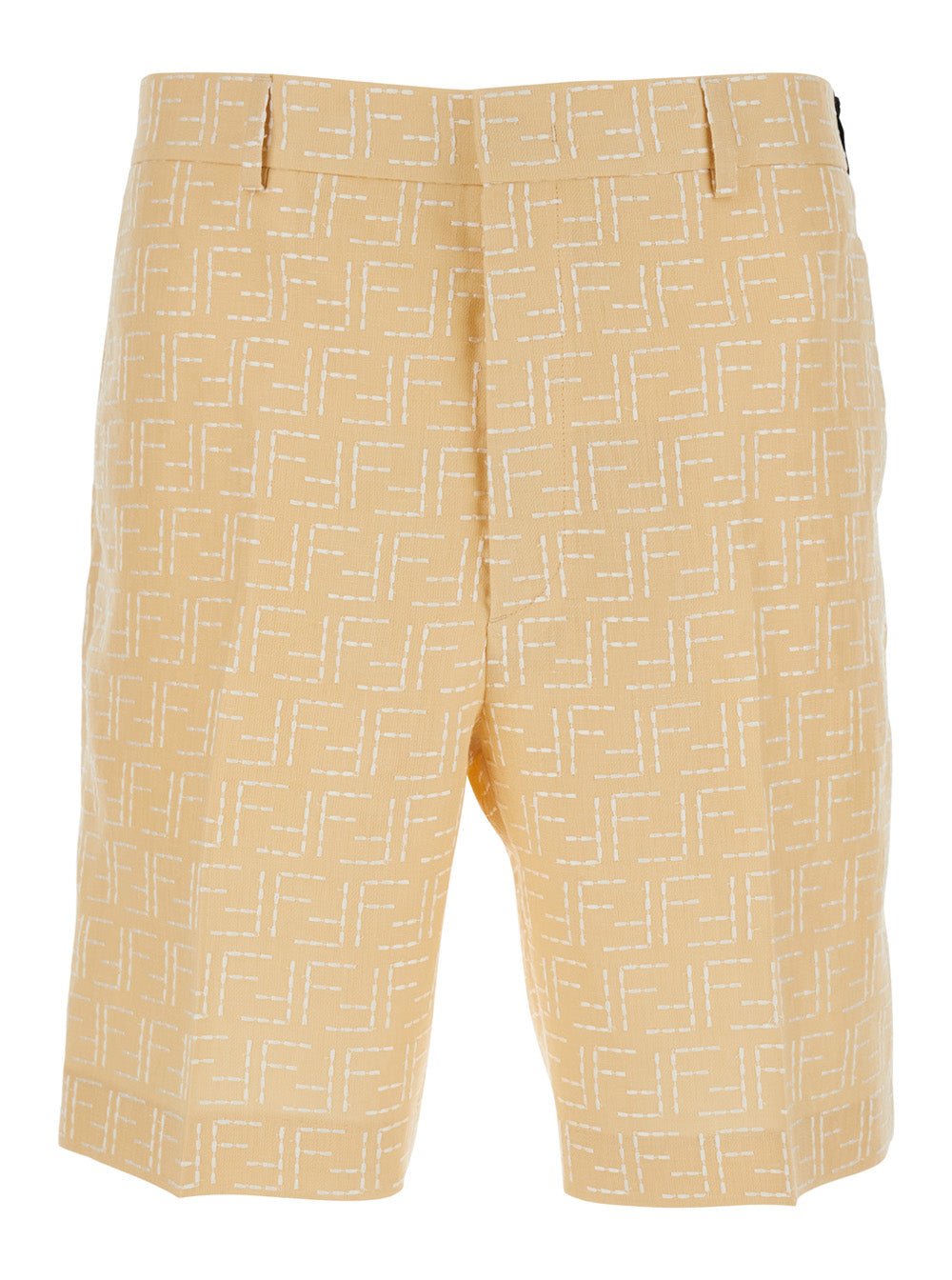 Fendi Men Yellow Pants With Belt Loops And All - Over Ff Motif In Linen Blend Man - EZE Fashion®