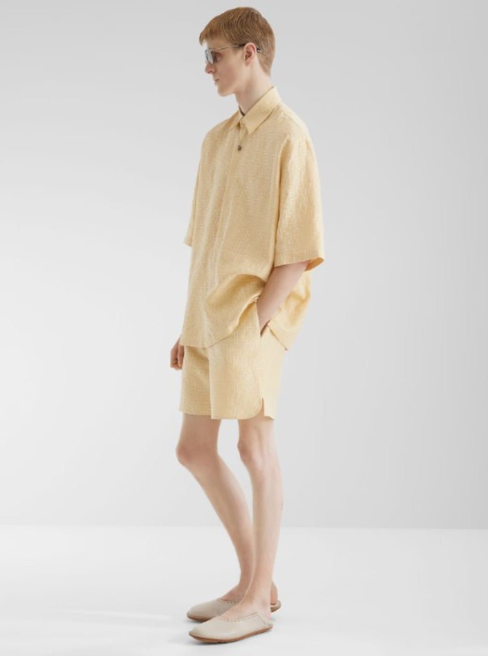 Fendi Men Yellow Pants With Belt Loops And All - Over Ff Motif In Linen Blend Man - EZE Fashion®