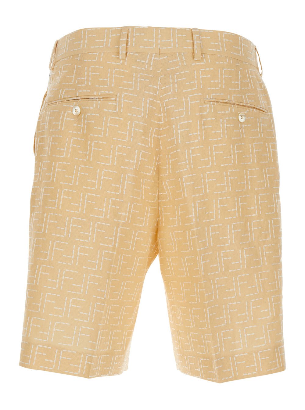 Fendi Men Yellow Pants With Belt Loops And All - Over Ff Motif In Linen Blend Man - EZE Fashion®