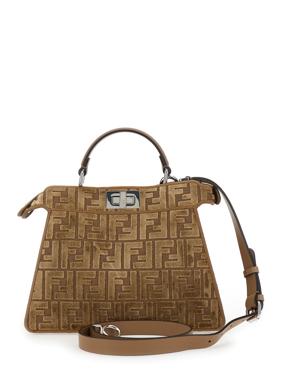 Fendi Women 'Peekaboo Iseeu Small' Brown Handbag With All - Over Ff Motif In Fabric Woman - EZE Fashion®