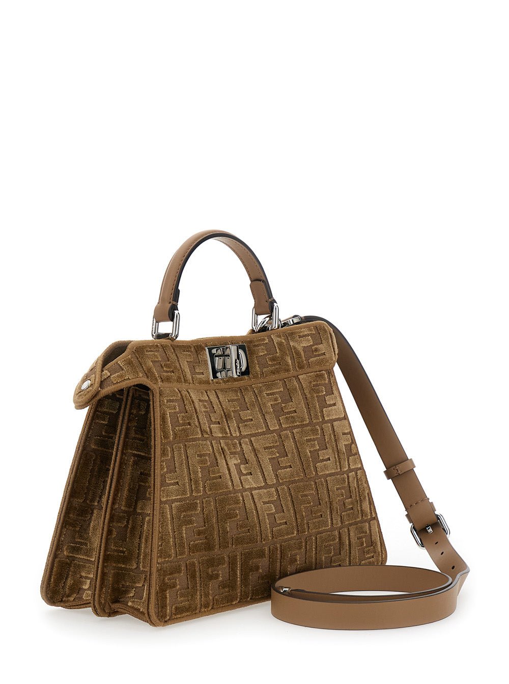 Fendi Women 'Peekaboo Iseeu Small' Brown Handbag With All - Over Ff Motif In Fabric Woman - EZE Fashion®